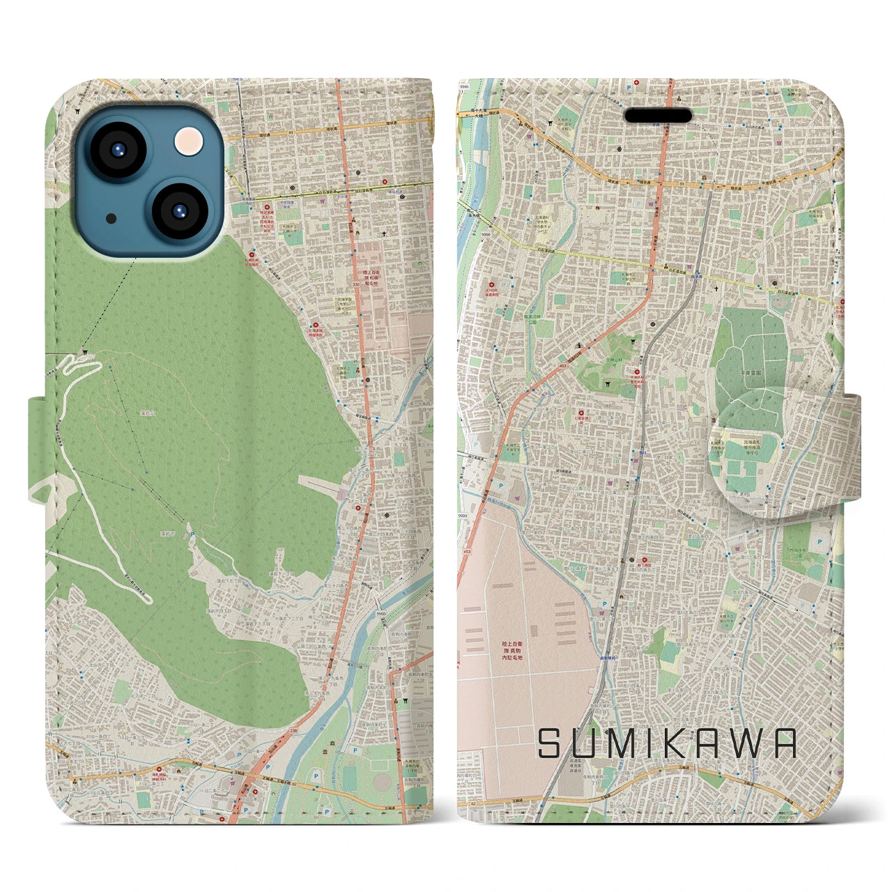 【澄川(北海道)】地図柄iPhoneケース(手帳タイプ)ナチュラル・iPhone 13 用
