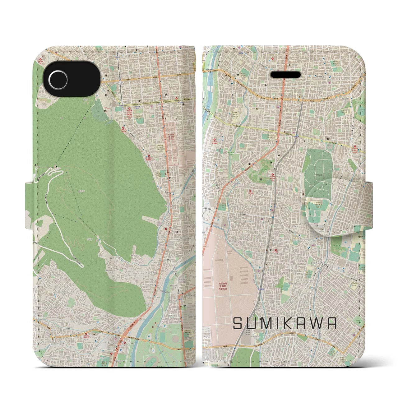 【澄川(北海道)】地図柄iPhoneケース(手帳タイプ)ナチュラル・iPhone SE(第3 / 第2世代) / 8 / 7 / 6s / 6 用