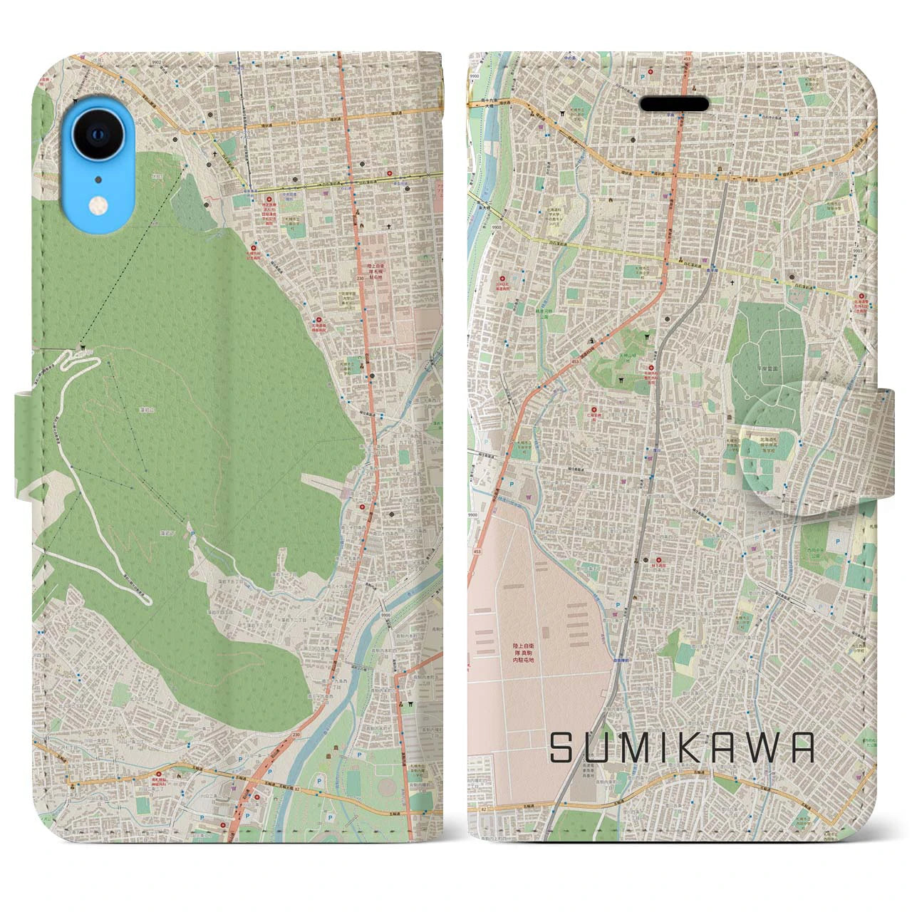 【澄川(北海道)】地図柄iPhoneケース(手帳タイプ)ナチュラル・iPhone XR 用