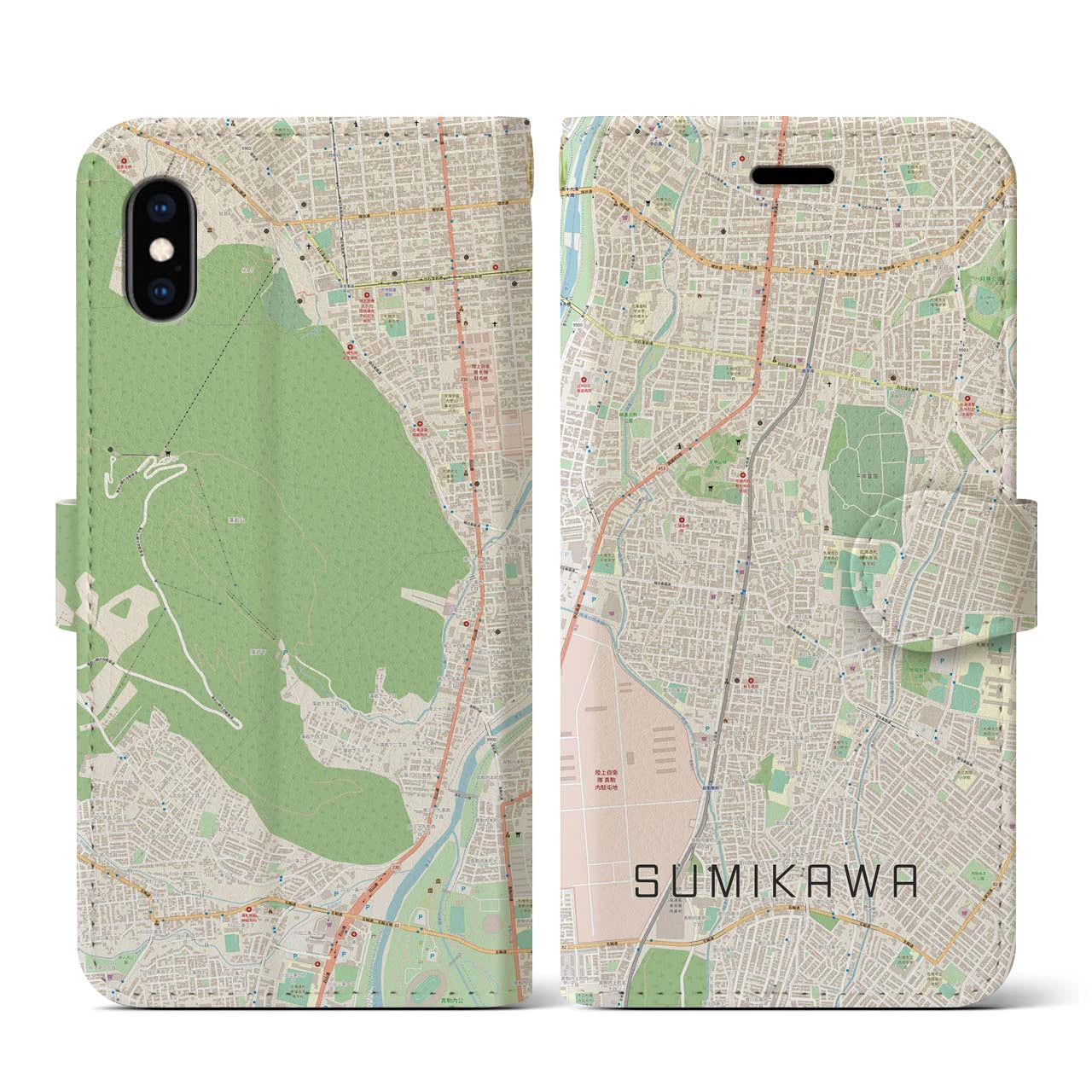 【澄川(北海道)】地図柄iPhoneケース(手帳タイプ)ナチュラル・iPhone XS / X 用