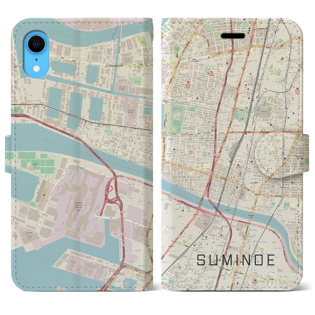 【住之江(大阪府)】地図柄iPhoneケース(手帳タイプ)ナチュラル・iPhone XR 用