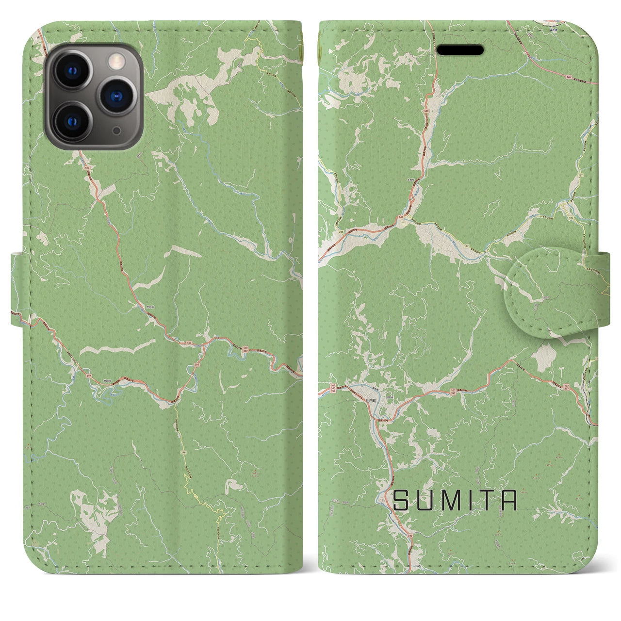 【住田(岩手県)】地図柄iPhoneケース(手帳タイプ)ナチュラル・iPhone 11 Pro Max 用