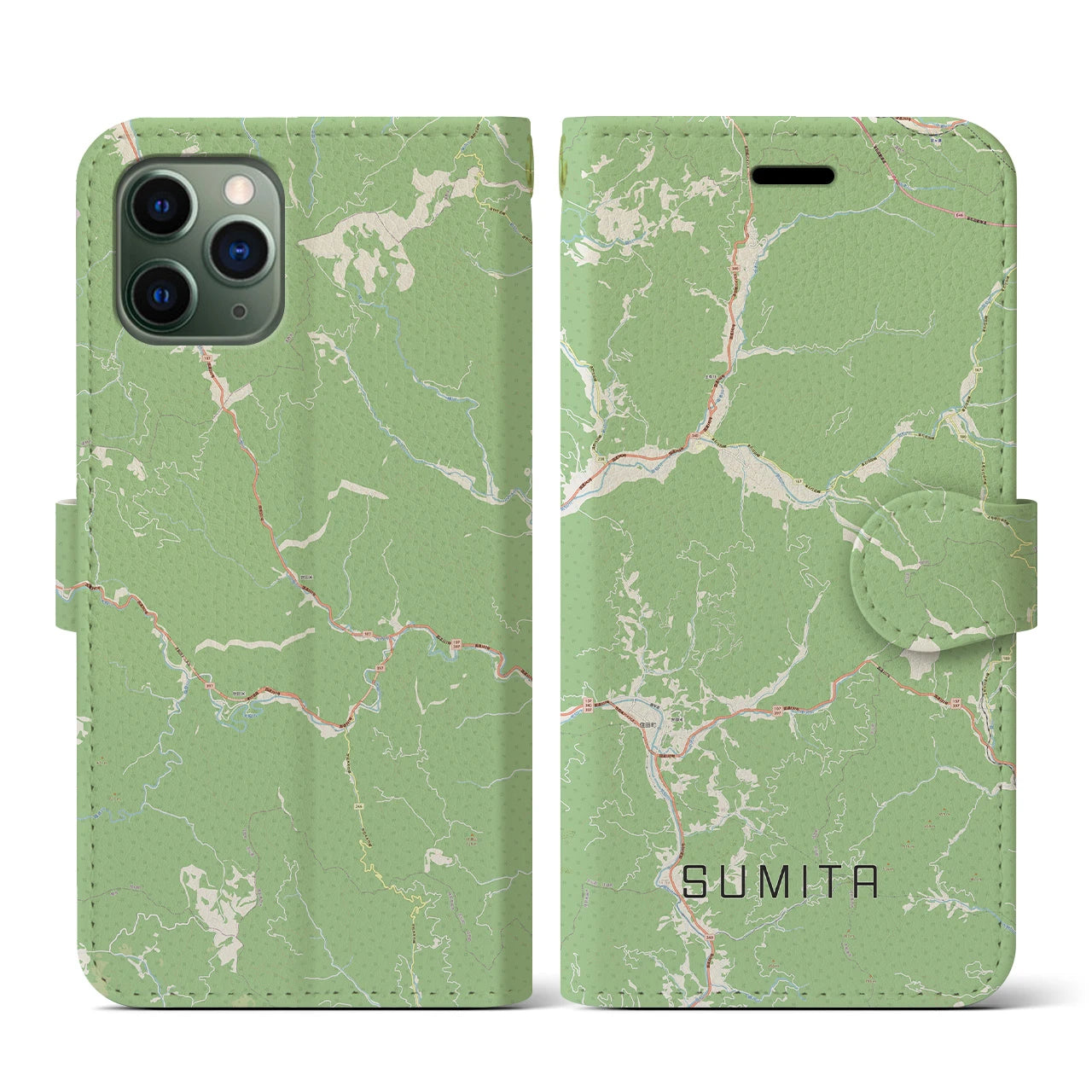 【住田(岩手県)】地図柄iPhoneケース(手帳タイプ)ナチュラル・iPhone 11 Pro 用