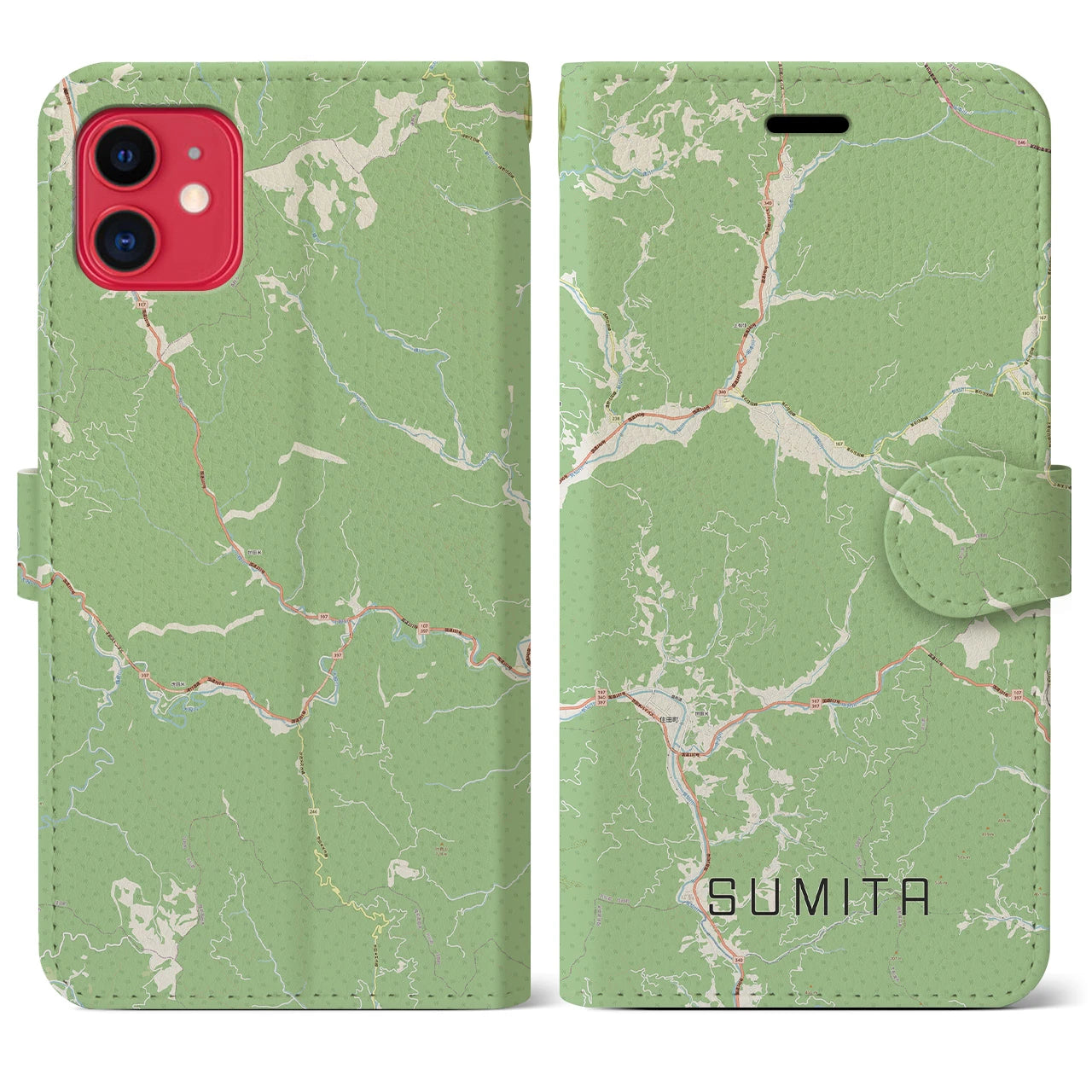 【住田(岩手県)】地図柄iPhoneケース(手帳タイプ)ナチュラル・iPhone 11 用