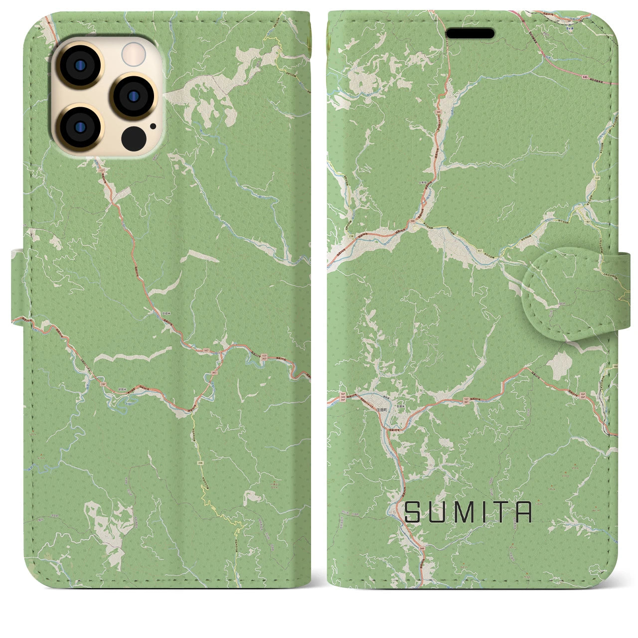 【住田(岩手県)】地図柄iPhoneケース(手帳タイプ)ナチュラル・iPhone 12 Pro Max 用