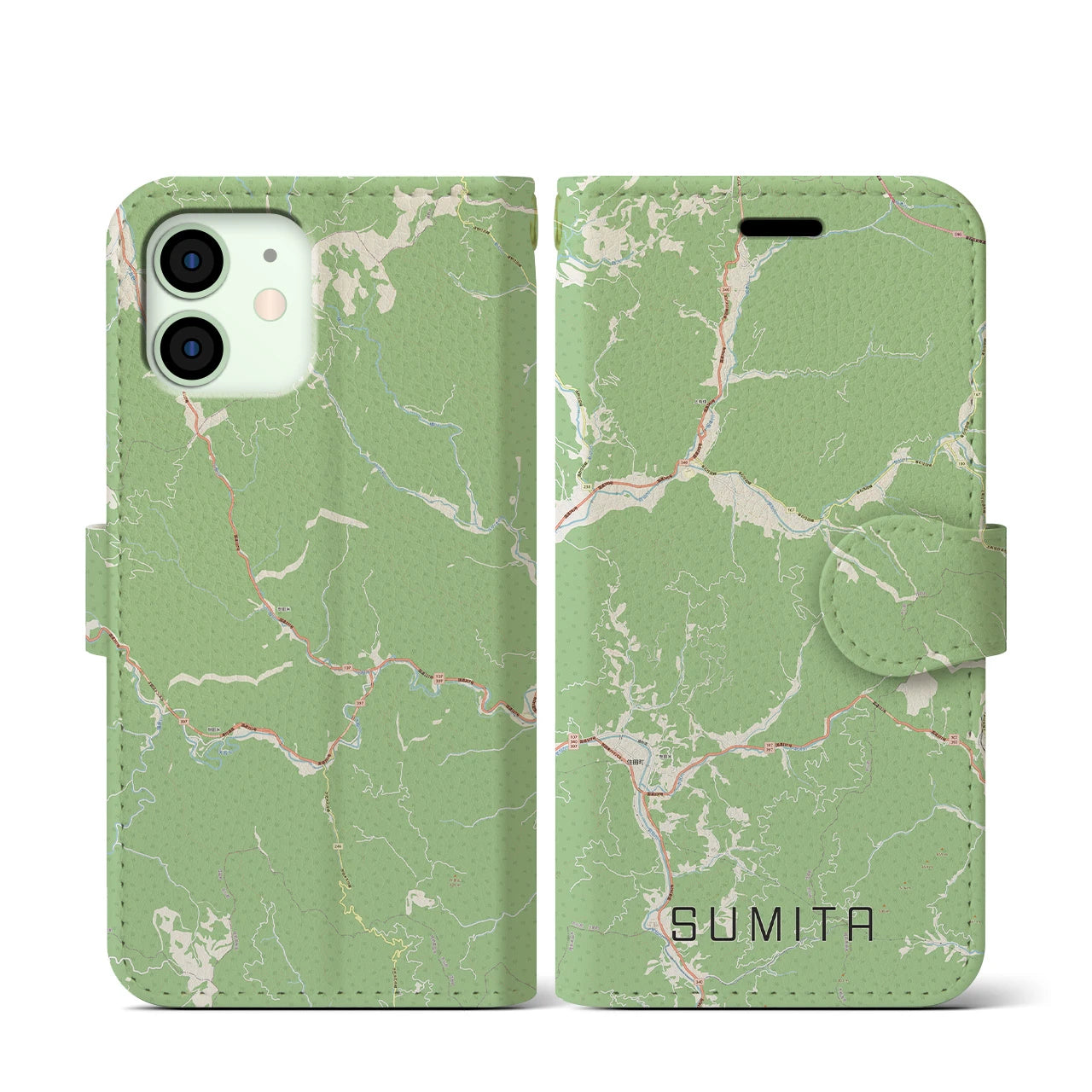 【住田(岩手県)】地図柄iPhoneケース(手帳タイプ)ナチュラル・iPhone 12 mini 用