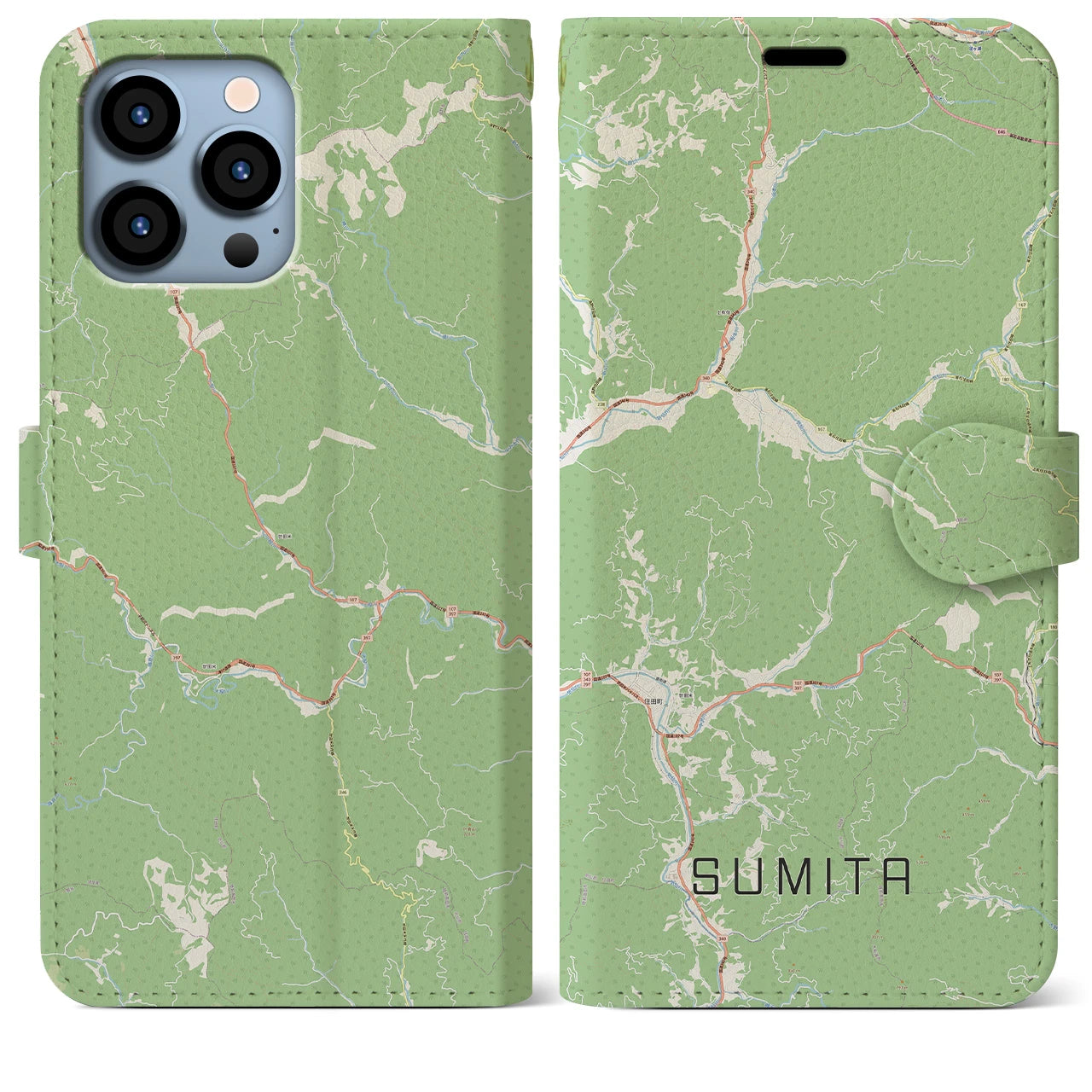 【住田(岩手県)】地図柄iPhoneケース(手帳タイプ)ナチュラル・iPhone 13 Pro Max 用
