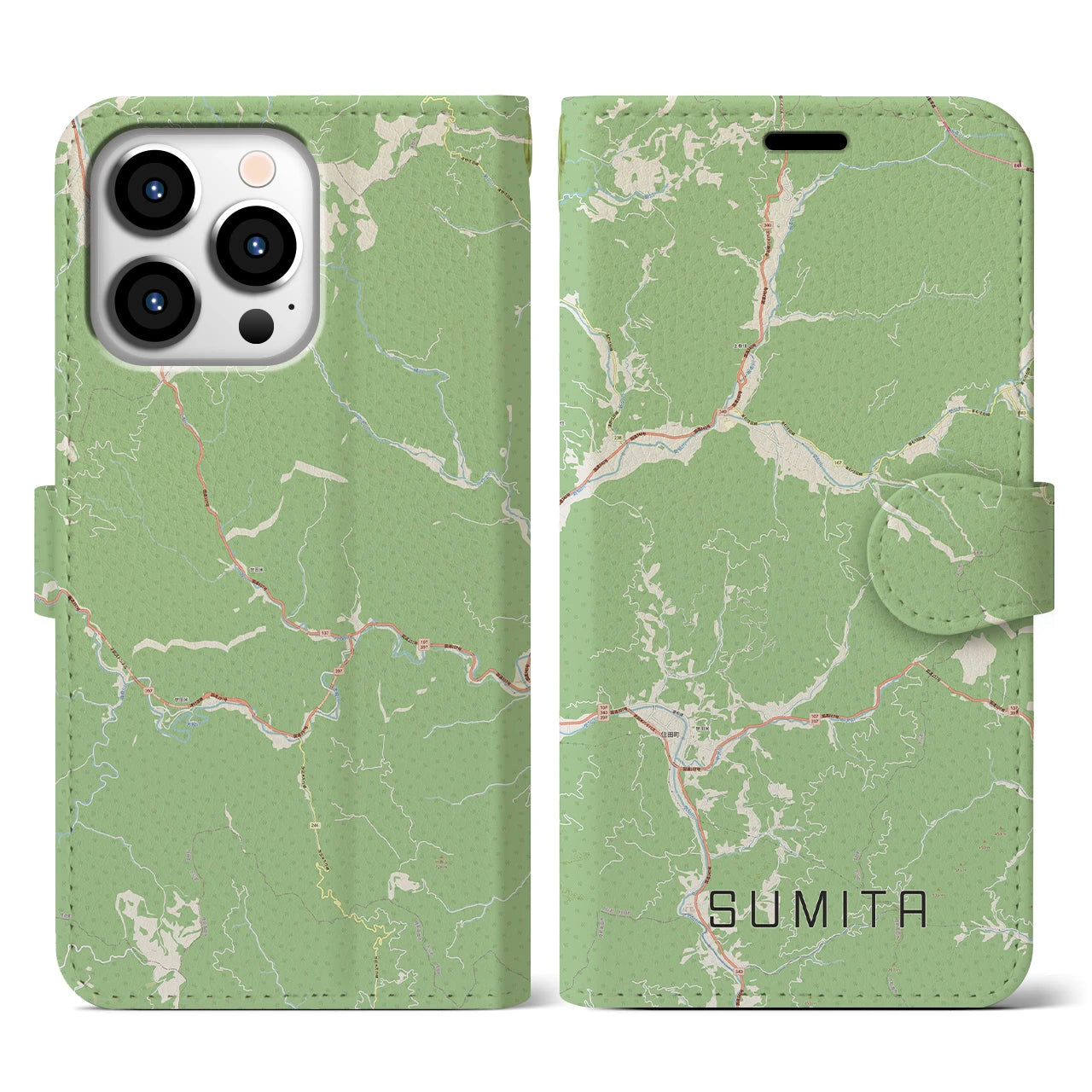 【住田(岩手県)】地図柄iPhoneケース(手帳タイプ)ナチュラル・iPhone 13 Pro 用