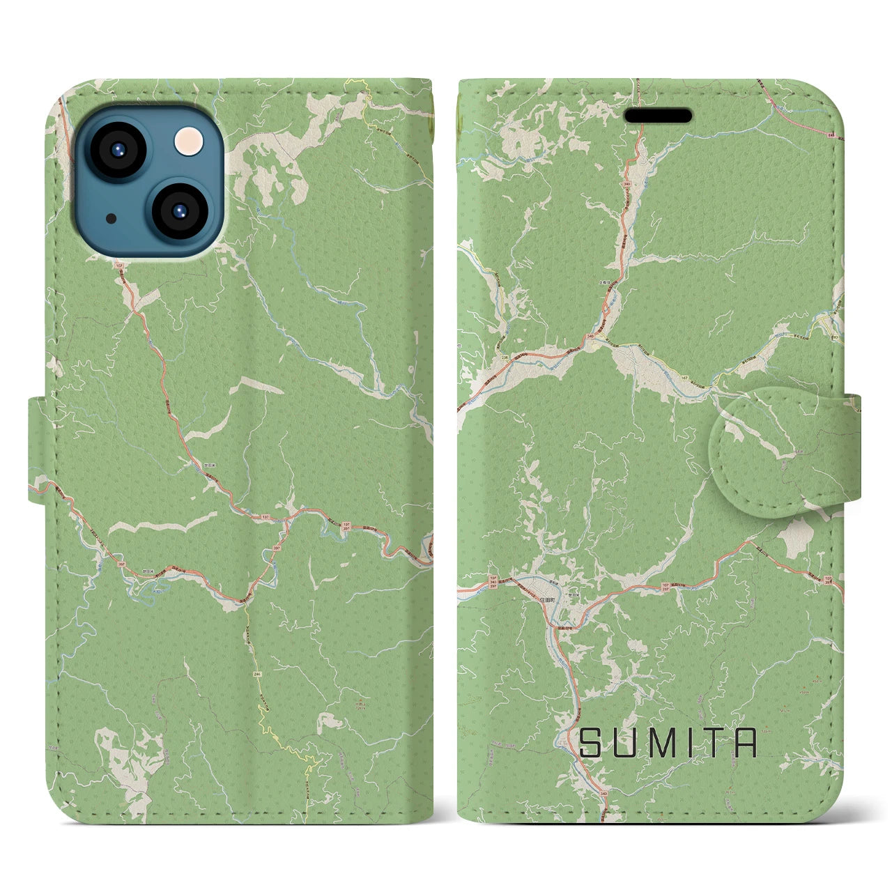 【住田(岩手県)】地図柄iPhoneケース(手帳タイプ)ナチュラル・iPhone 13 用