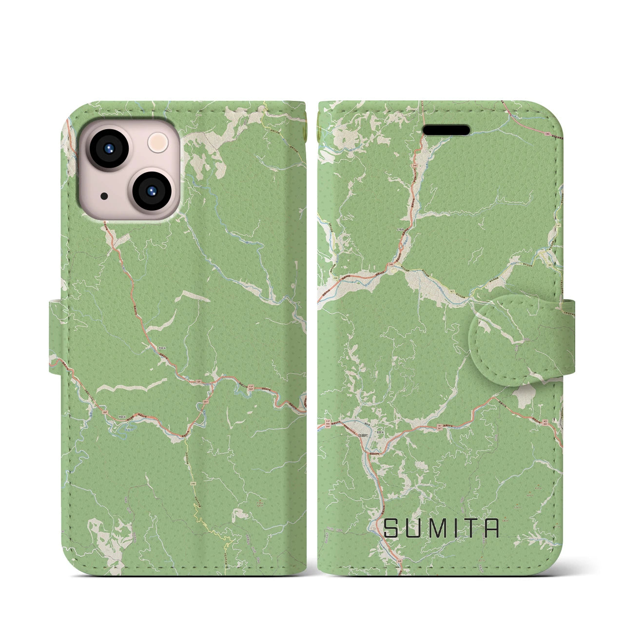 【住田(岩手県)】地図柄iPhoneケース(手帳タイプ)ナチュラル・iPhone 13 mini 用