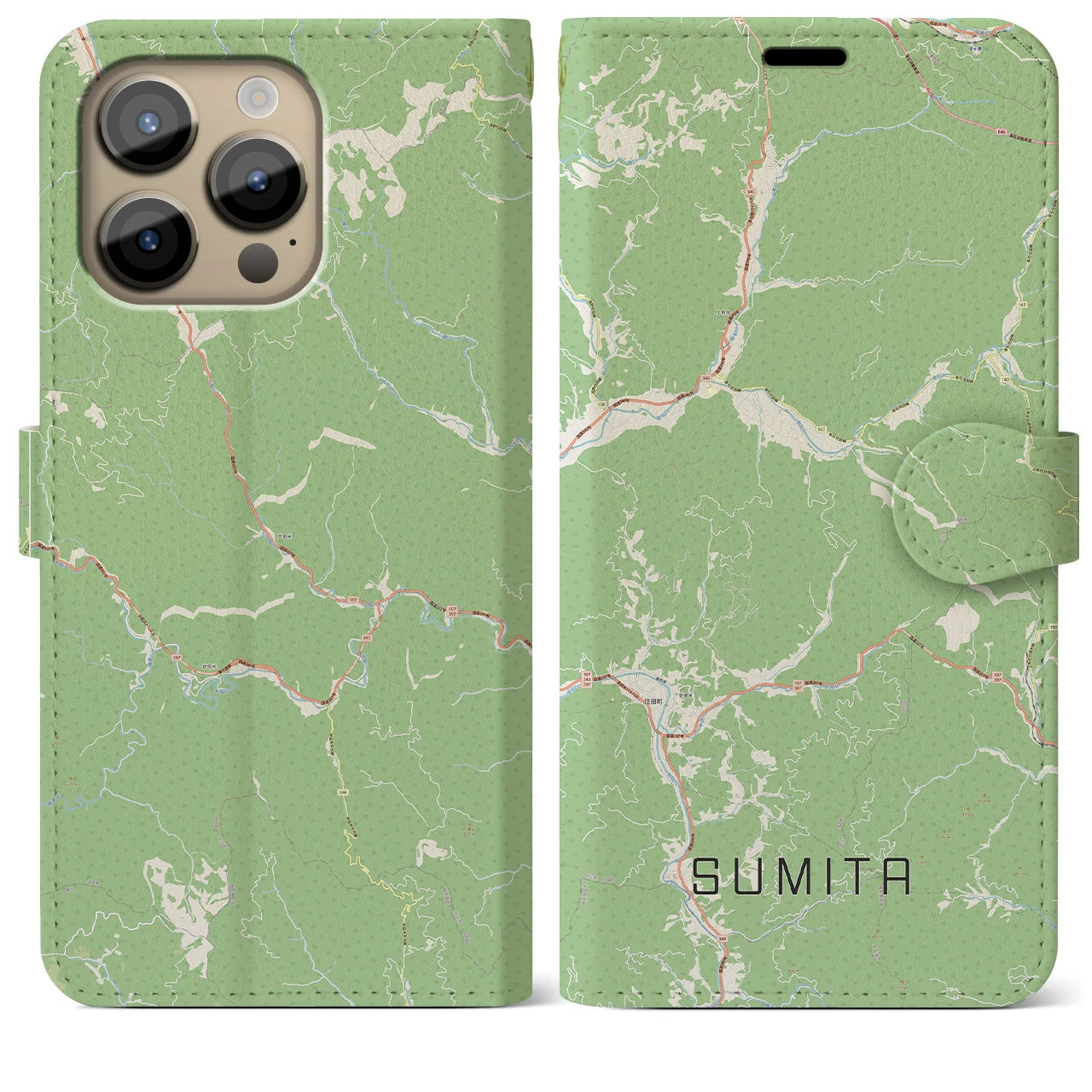 【住田(岩手県)】地図柄iPhoneケース(手帳タイプ)ナチュラル・iPhone 14 Pro Max 用
