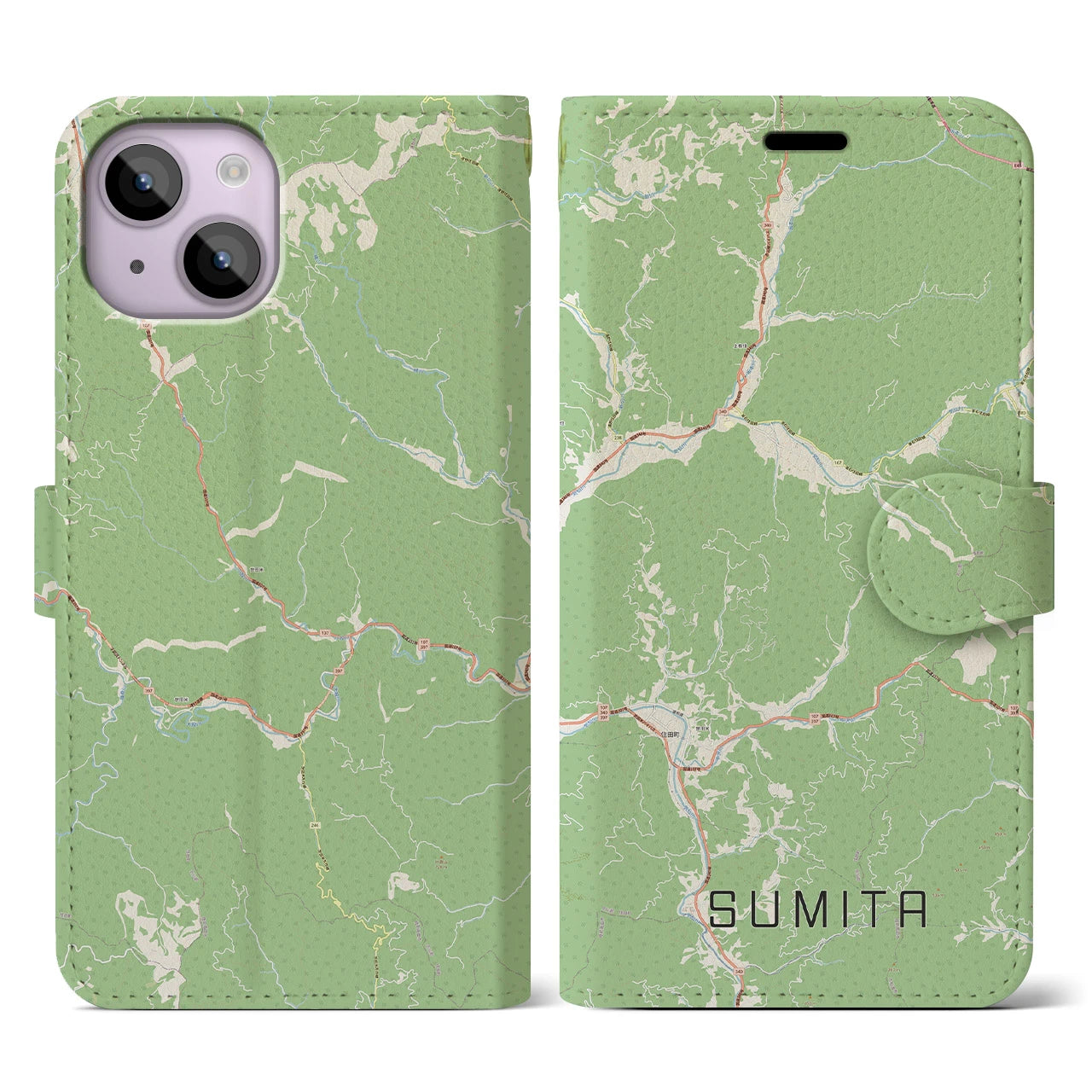 【住田(岩手県)】地図柄iPhoneケース(手帳タイプ)ナチュラル・iPhone 14 用
