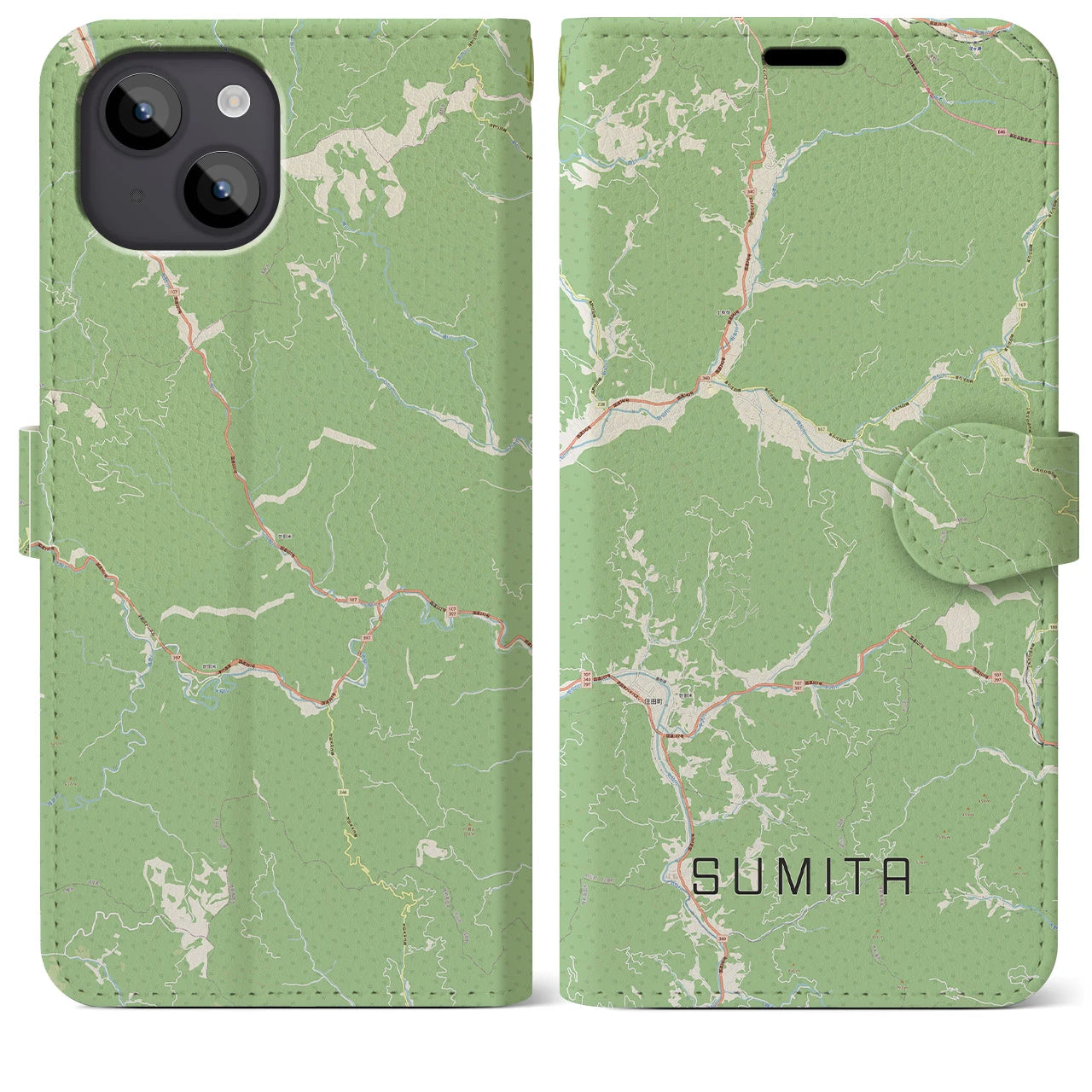 【住田(岩手県)】地図柄iPhoneケース(手帳タイプ)ナチュラル・iPhone 14 Plus 用