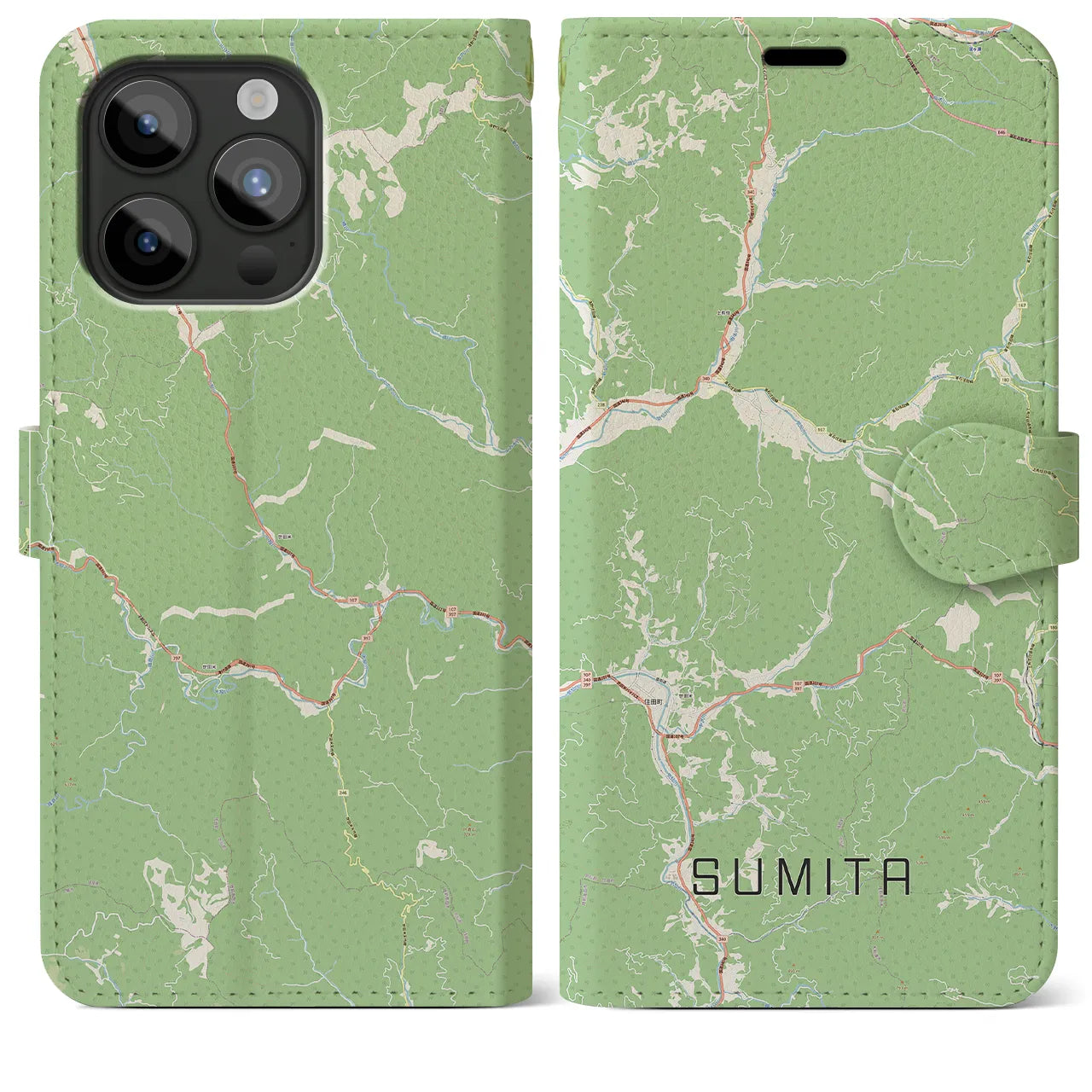 【住田(岩手県)】地図柄iPhoneケース(手帳タイプ)ナチュラル・iPhone 15 Pro Max 用