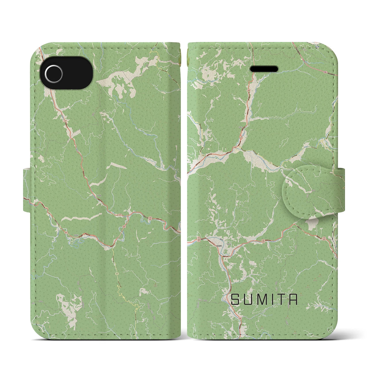 【住田(岩手県)】地図柄iPhoneケース(手帳タイプ)ナチュラル・iPhone SE(第3 / 第2世代) / 8 / 7 / 6s / 6 用