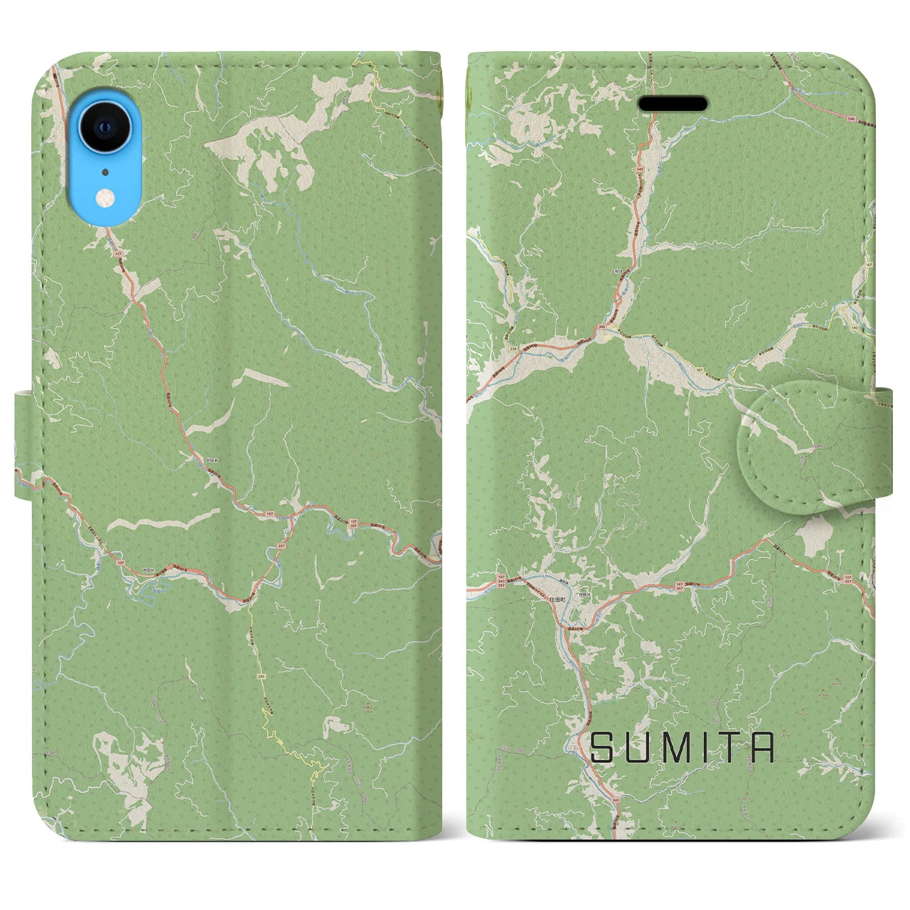 【住田(岩手県)】地図柄iPhoneケース(手帳タイプ)ナチュラル・iPhone XR 用
