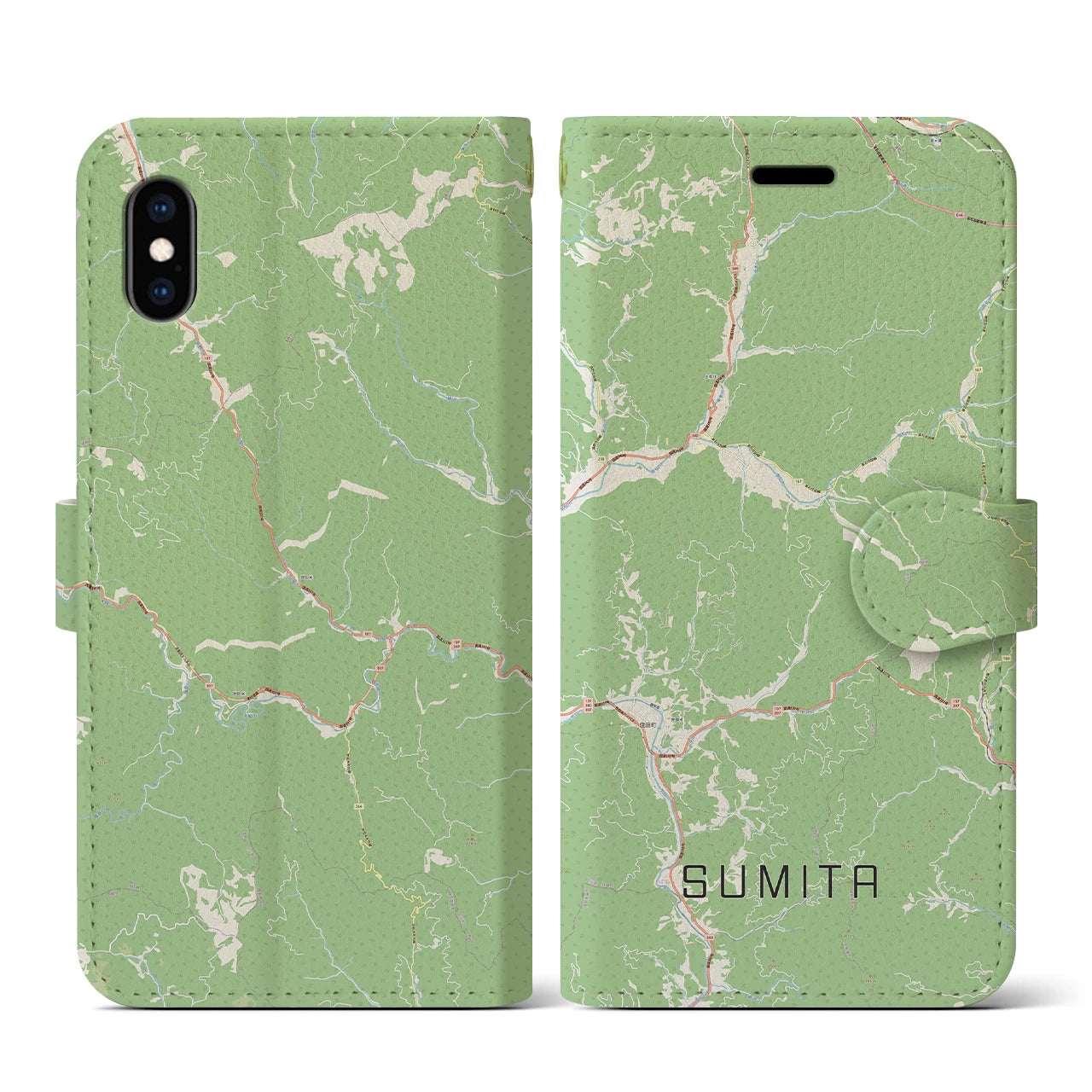 【住田(岩手県)】地図柄iPhoneケース(手帳タイプ)ナチュラル・iPhone XS / X 用