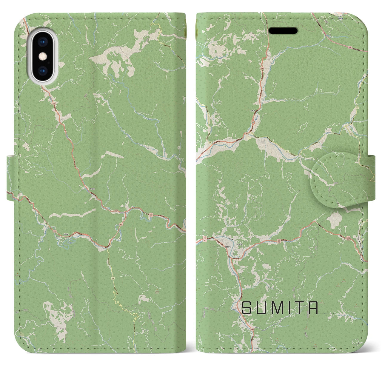 【住田(岩手県)】地図柄iPhoneケース(手帳タイプ)ナチュラル・iPhone XS Max 用