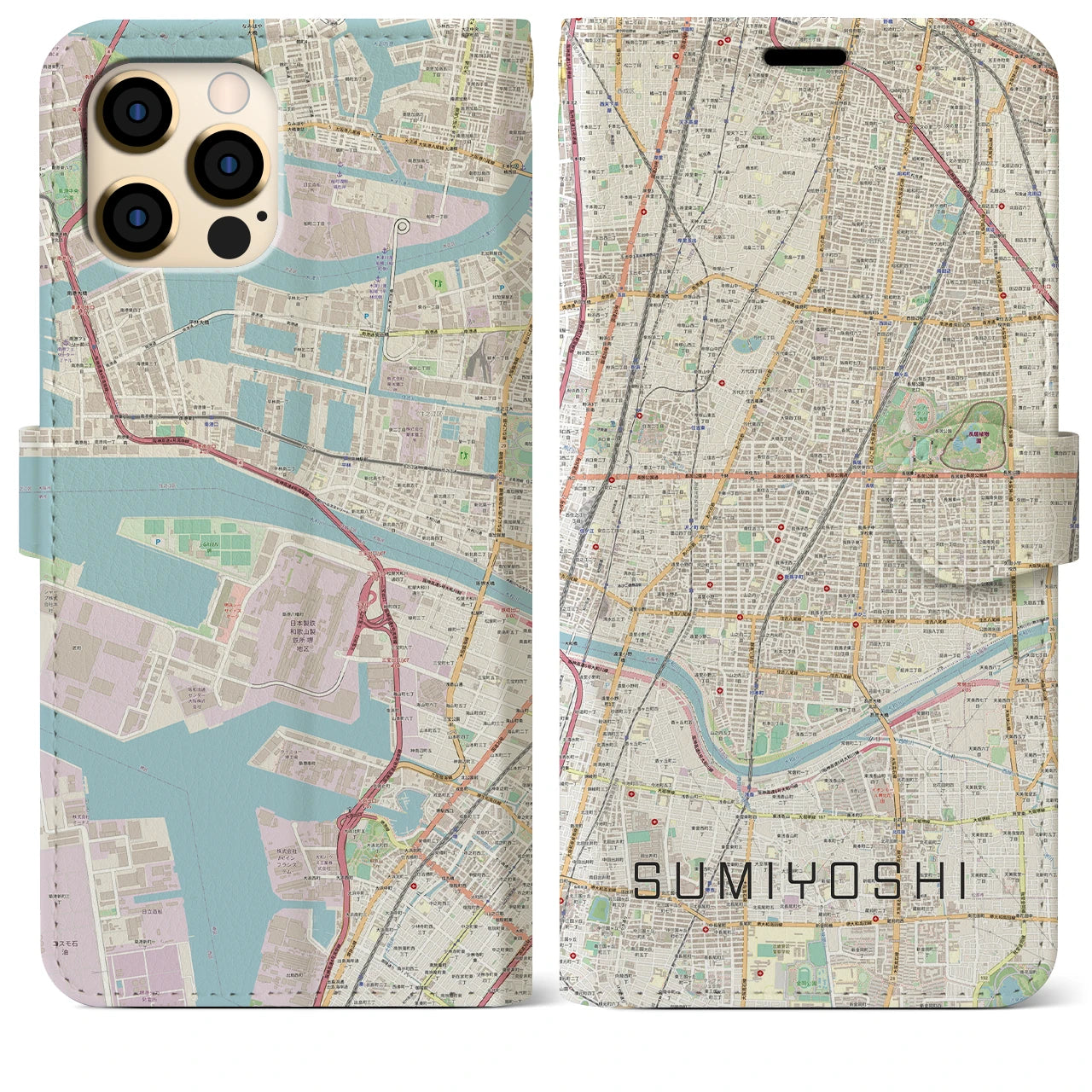【住吉(大阪府)】地図柄iPhoneケース(手帳タイプ)ナチュラル・iPhone 12 Pro Max 用