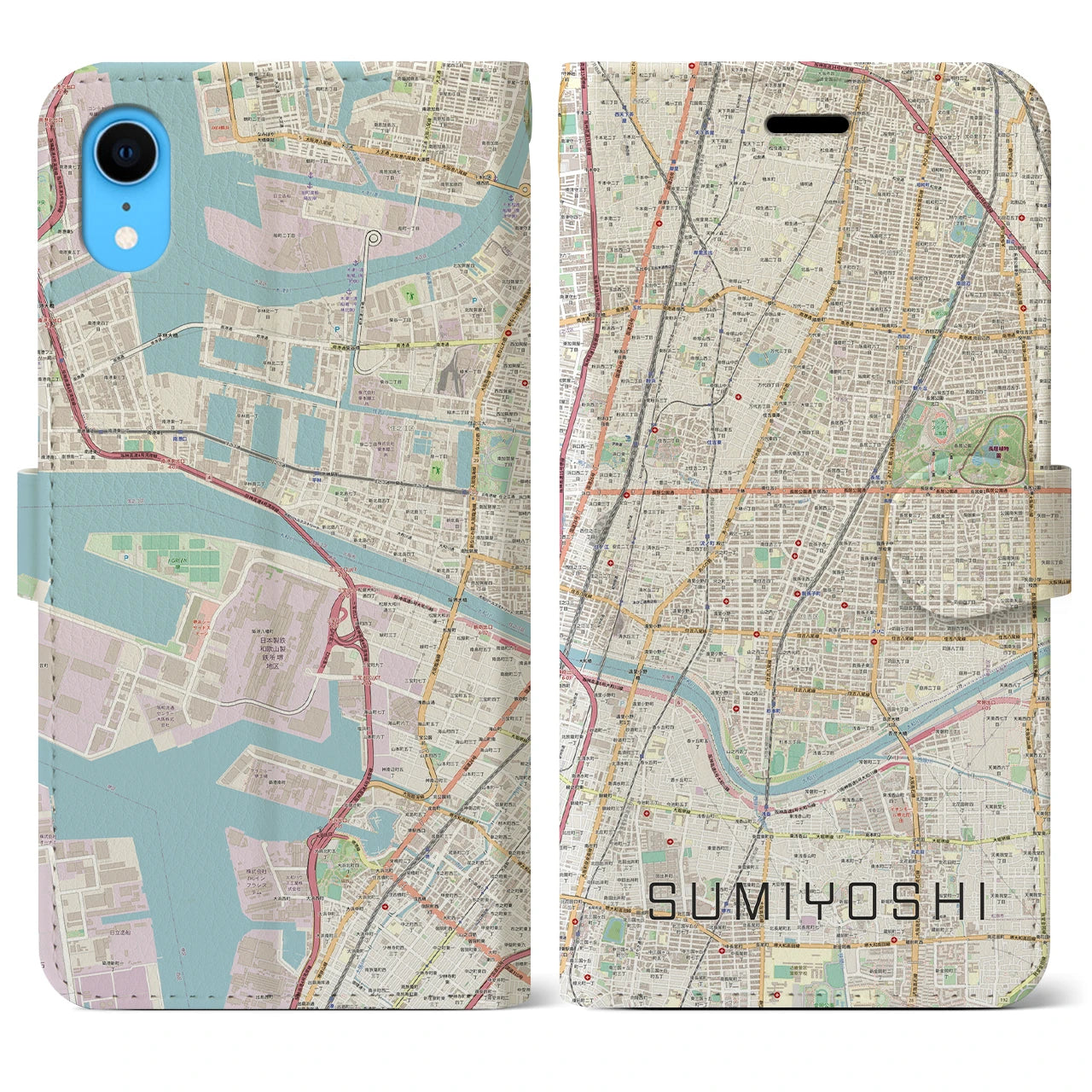 【住吉(大阪府)】地図柄iPhoneケース(手帳タイプ)ナチュラル・iPhone XR 用