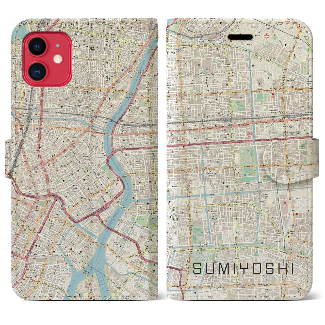 【住吉(東京都)】地図柄iPhoneケース(手帳タイプ)ナチュラル・iPhone 11 用