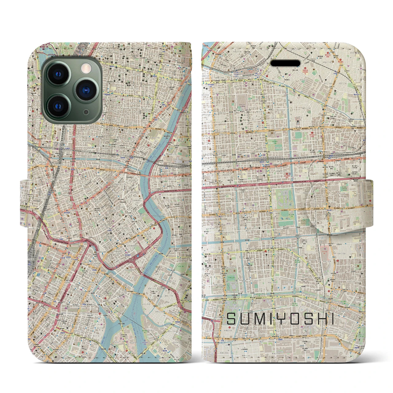 【住吉(東京都)】地図柄iPhoneケース(手帳タイプ)ナチュラル・iPhone 11 Pro 用