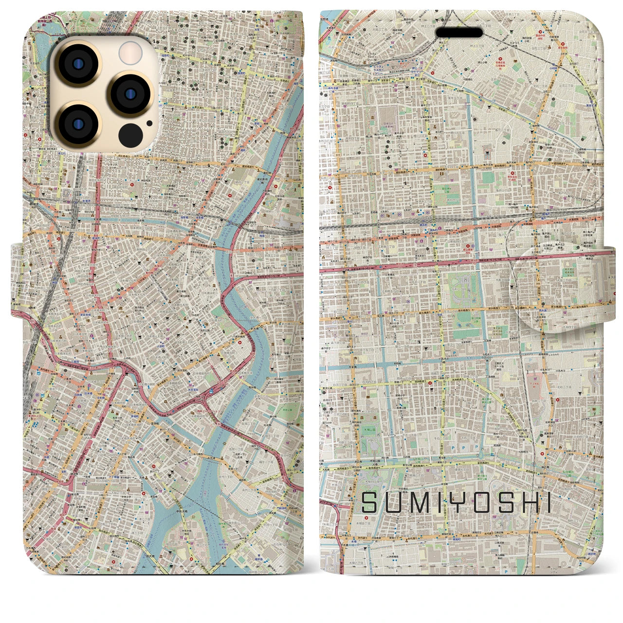 【住吉(東京都)】地図柄iPhoneケース(手帳タイプ)ナチュラル・iPhone 12 Pro Max 用