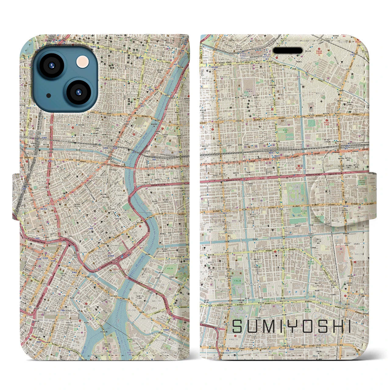 【住吉(東京都)】地図柄iPhoneケース(手帳タイプ)ナチュラル・iPhone 13 用