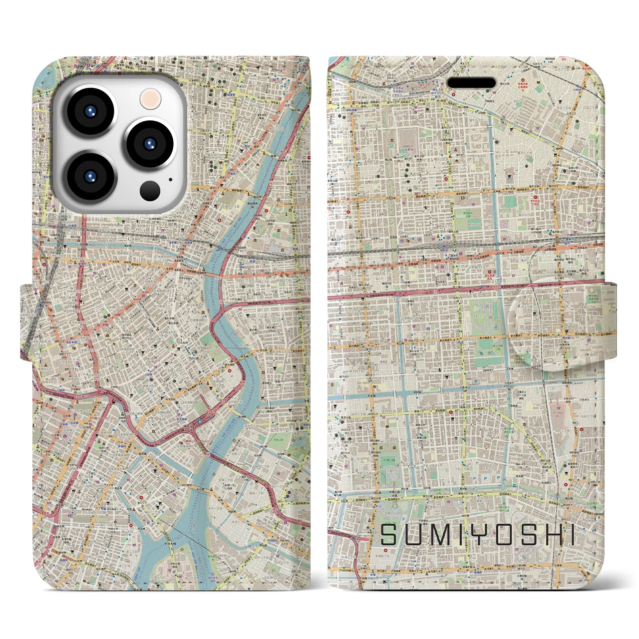 【住吉(東京都)】地図柄iPhoneケース(手帳タイプ)ナチュラル・iPhone 13 Pro 用