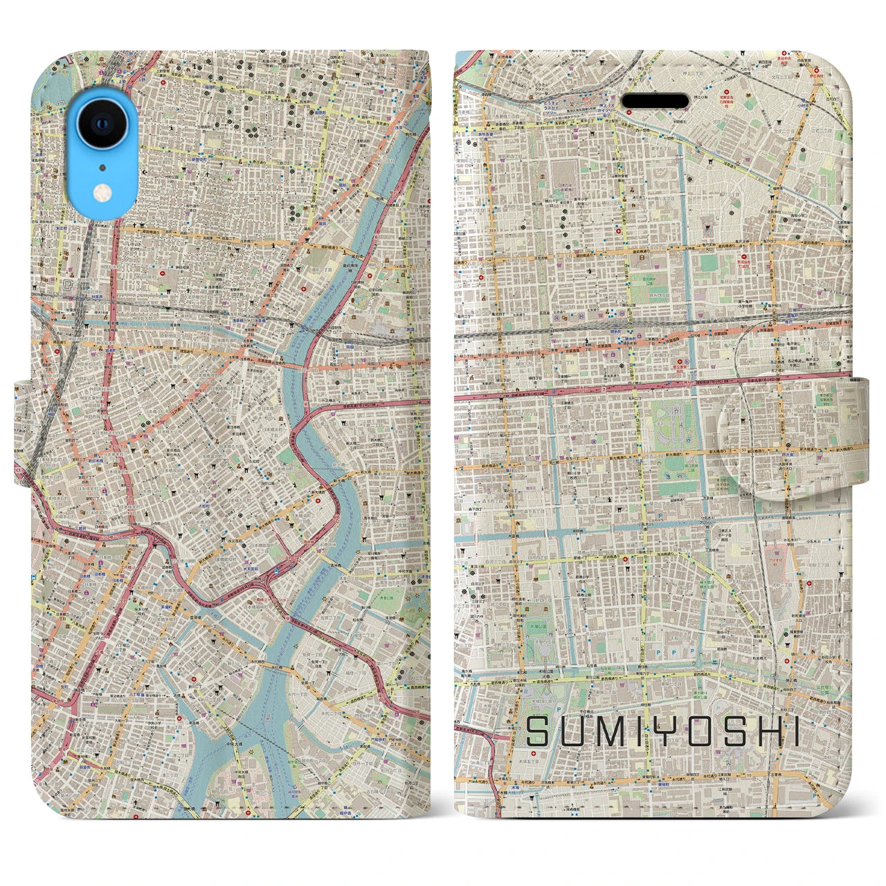 【住吉(東京都)】地図柄iPhoneケース(手帳タイプ)ナチュラル・iPhone XR 用