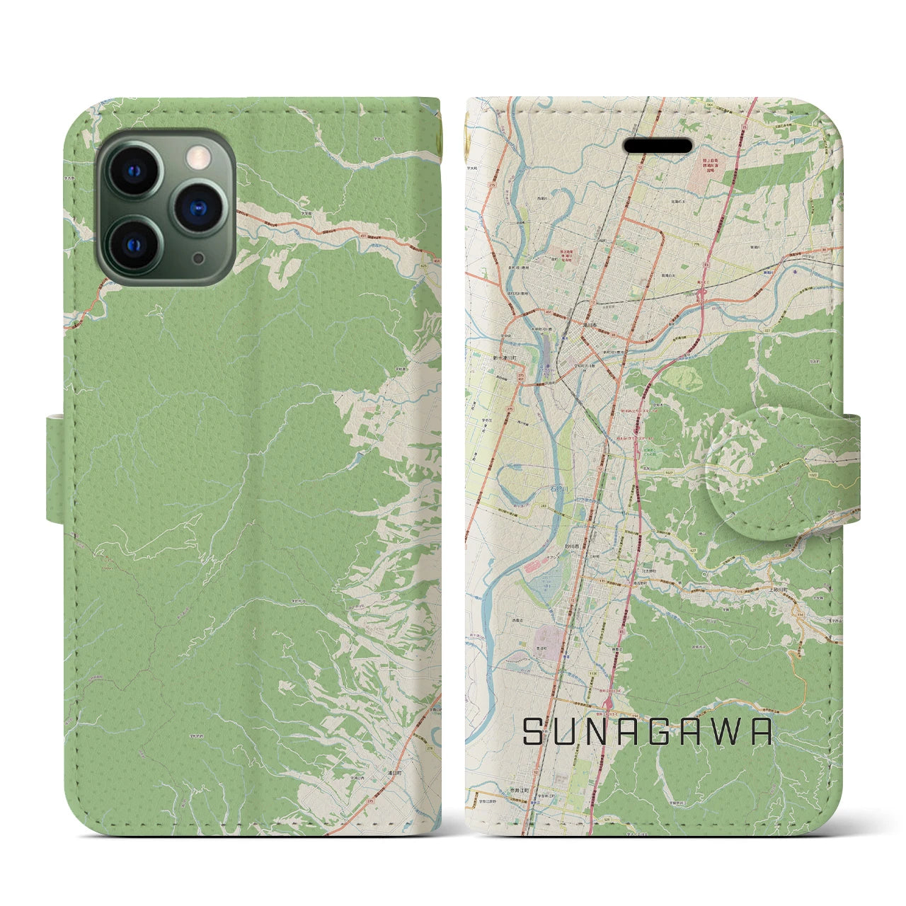 【砂川(北海道)】地図柄iPhoneケース(手帳タイプ)ナチュラル・iPhone 11 Pro 用
