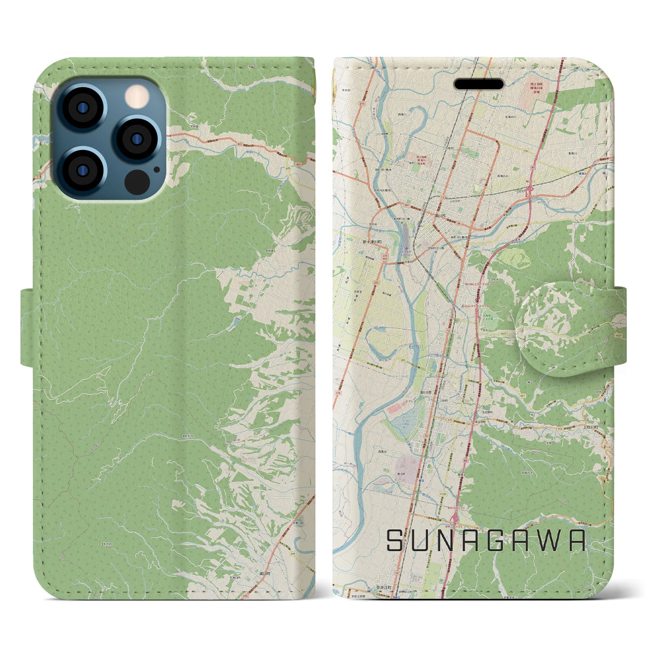 【砂川(北海道)】地図柄iPhoneケース(手帳タイプ)ナチュラル・iPhone 12 / 12 Pro 用