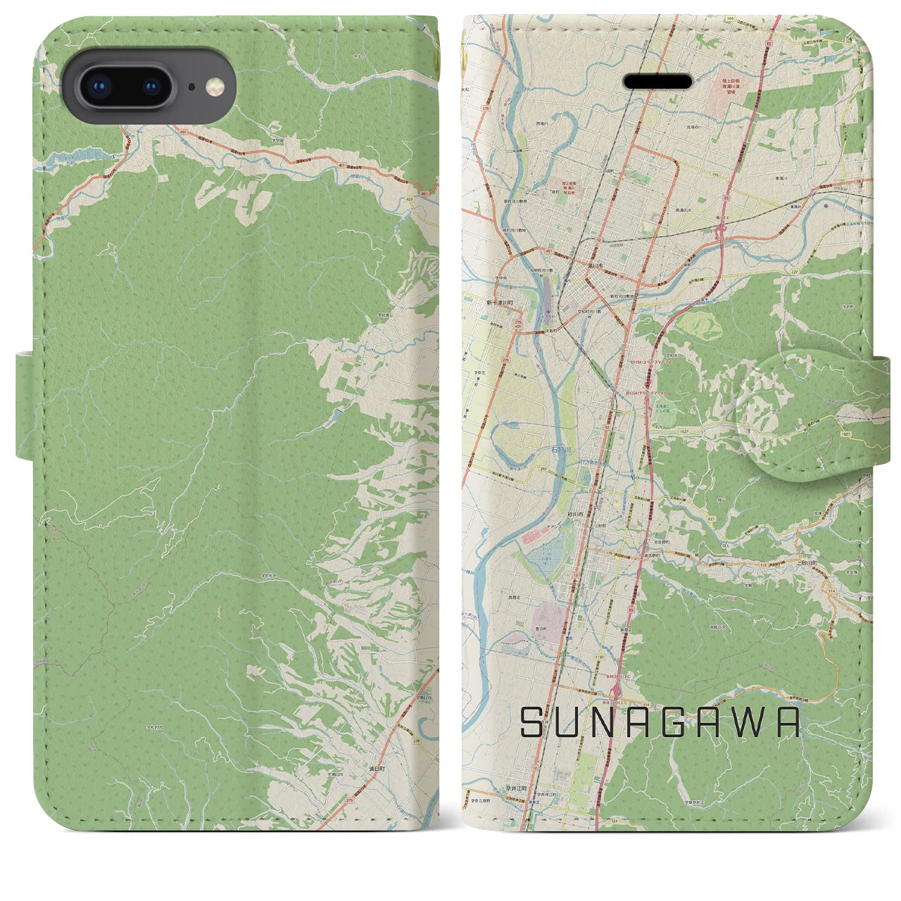 【砂川(北海道)】地図柄iPhoneケース(手帳タイプ)ナチュラル・iPhone 8Plus /7Plus / 6sPlus / 6Plus 用