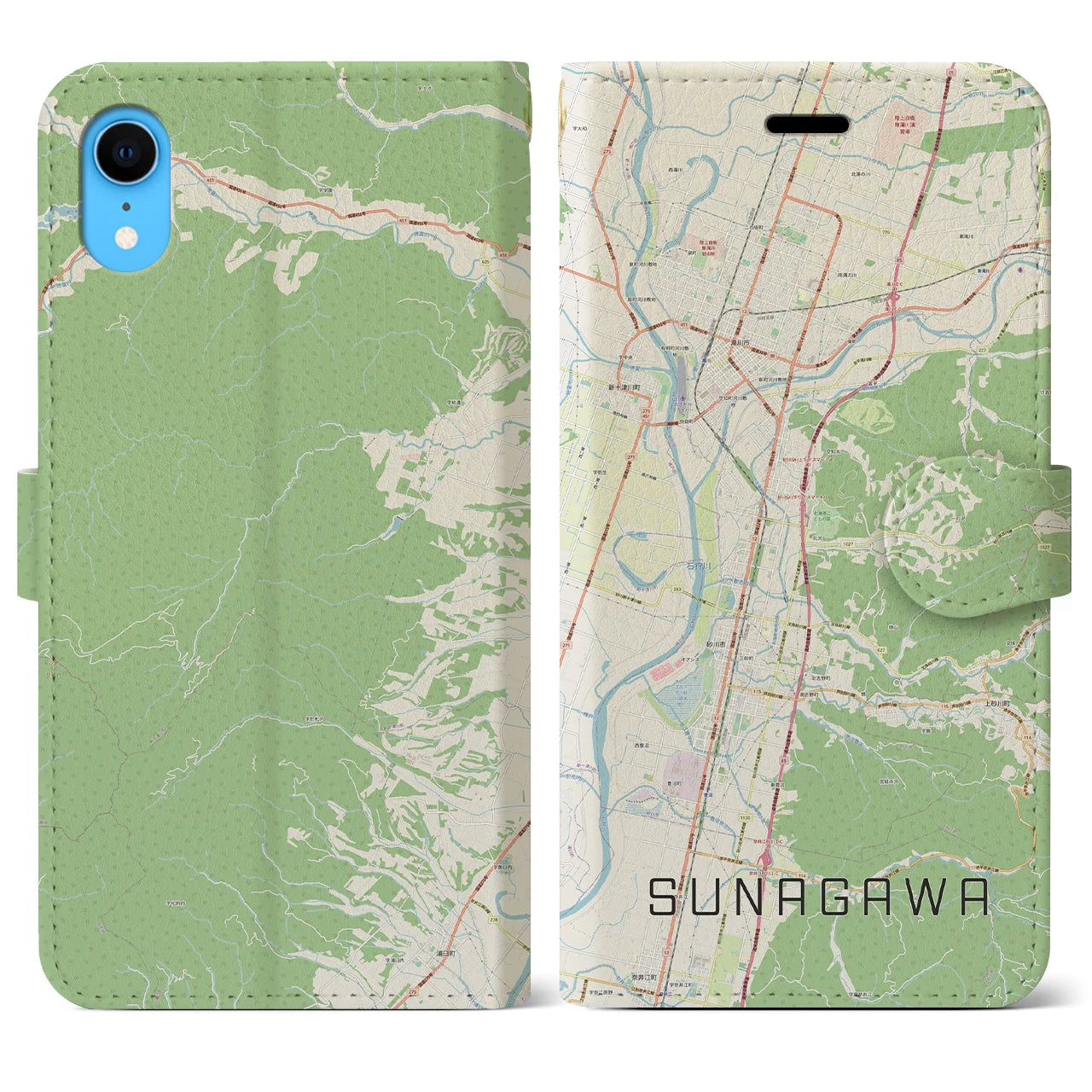 【砂川(北海道)】地図柄iPhoneケース(手帳タイプ)ナチュラル・iPhone XR 用