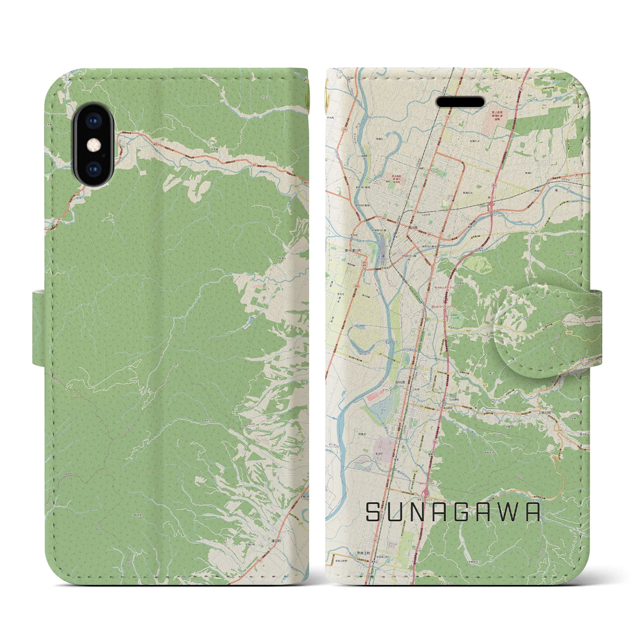 【砂川(北海道)】地図柄iPhoneケース(手帳タイプ)ナチュラル・iPhone XS / X 用