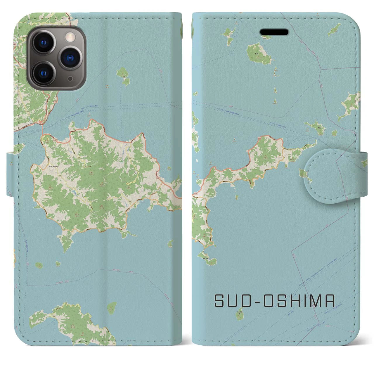 【周防大島(山口県)】地図柄iPhoneケース(手帳タイプ)ナチュラル・iPhone 11 Pro Max 用