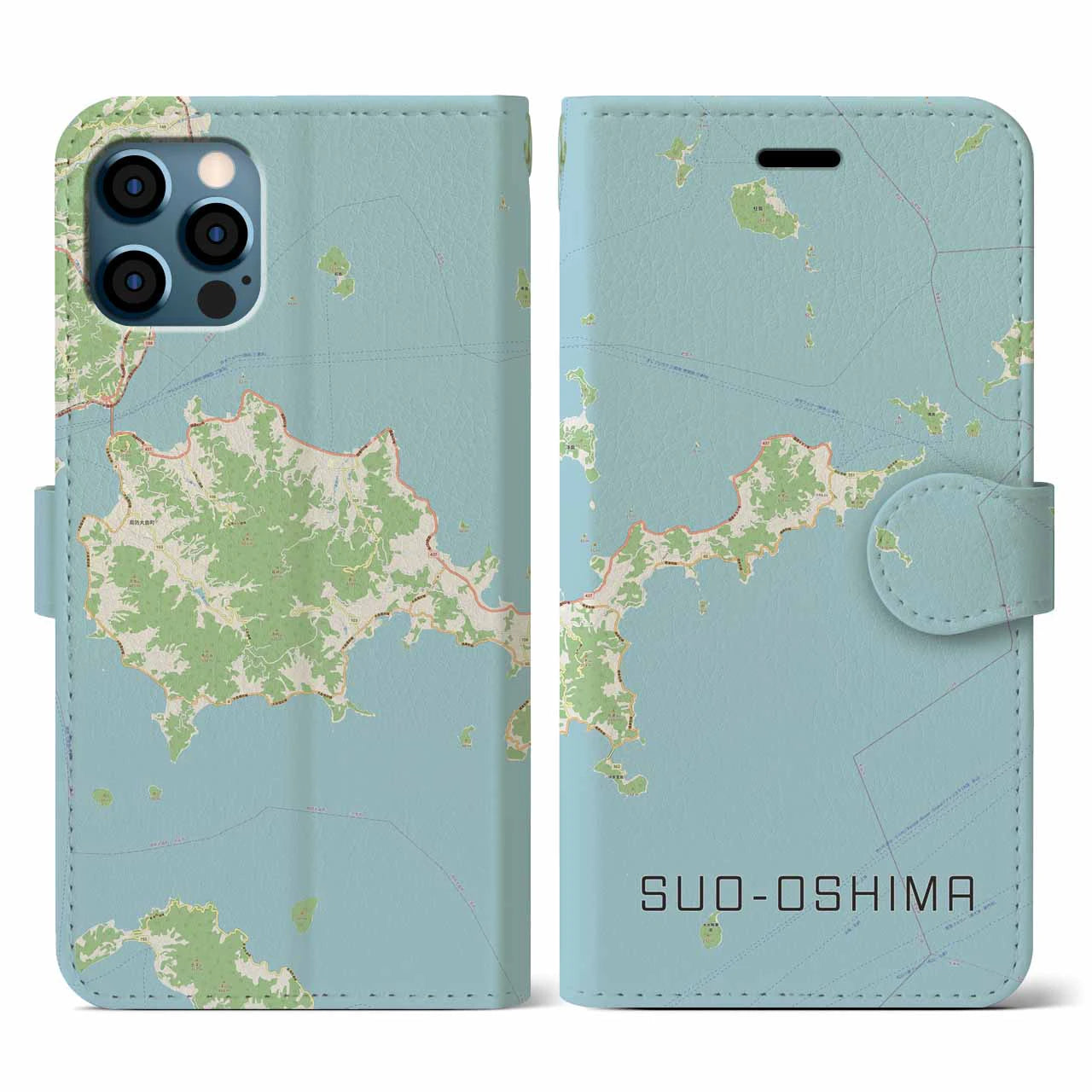 【周防大島(山口県)】地図柄iPhoneケース(手帳タイプ)ナチュラル・iPhone 12 / 12 Pro 用