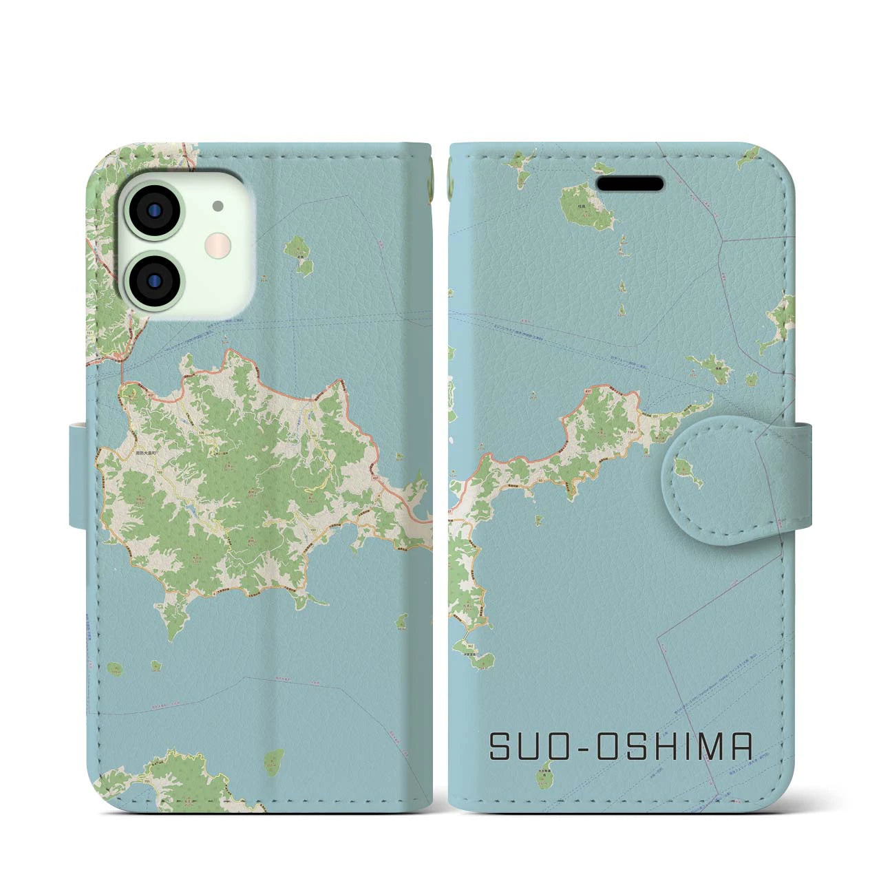 【周防大島(山口県)】地図柄iPhoneケース(手帳タイプ)ナチュラル・iPhone 12 mini 用