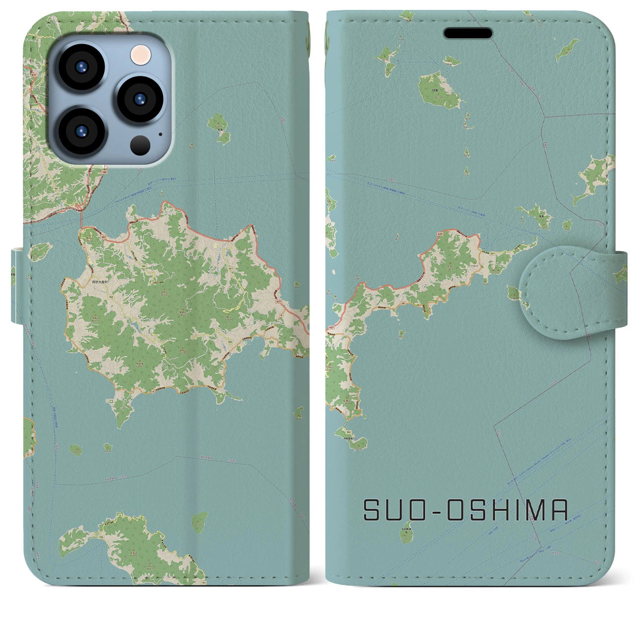 【周防大島(山口県)】地図柄iPhoneケース(手帳タイプ)ナチュラル・iPhone 13 Pro Max 用