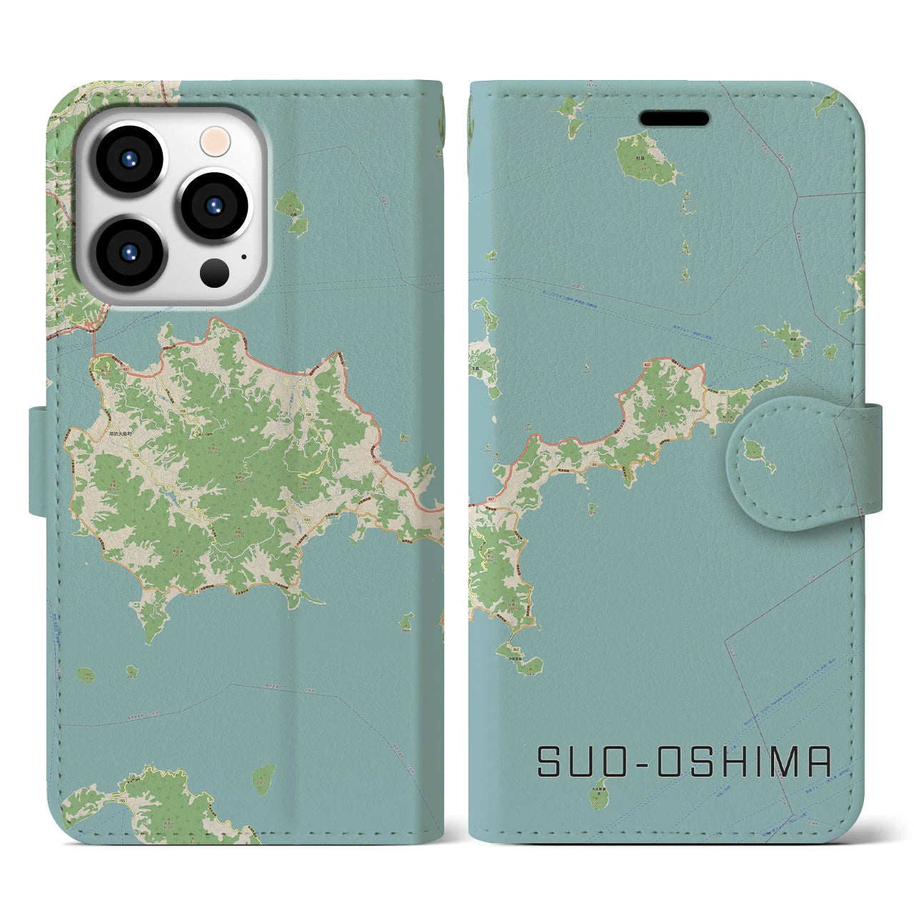 【周防大島(山口県)】地図柄iPhoneケース(手帳タイプ)ナチュラル・iPhone 13 Pro 用