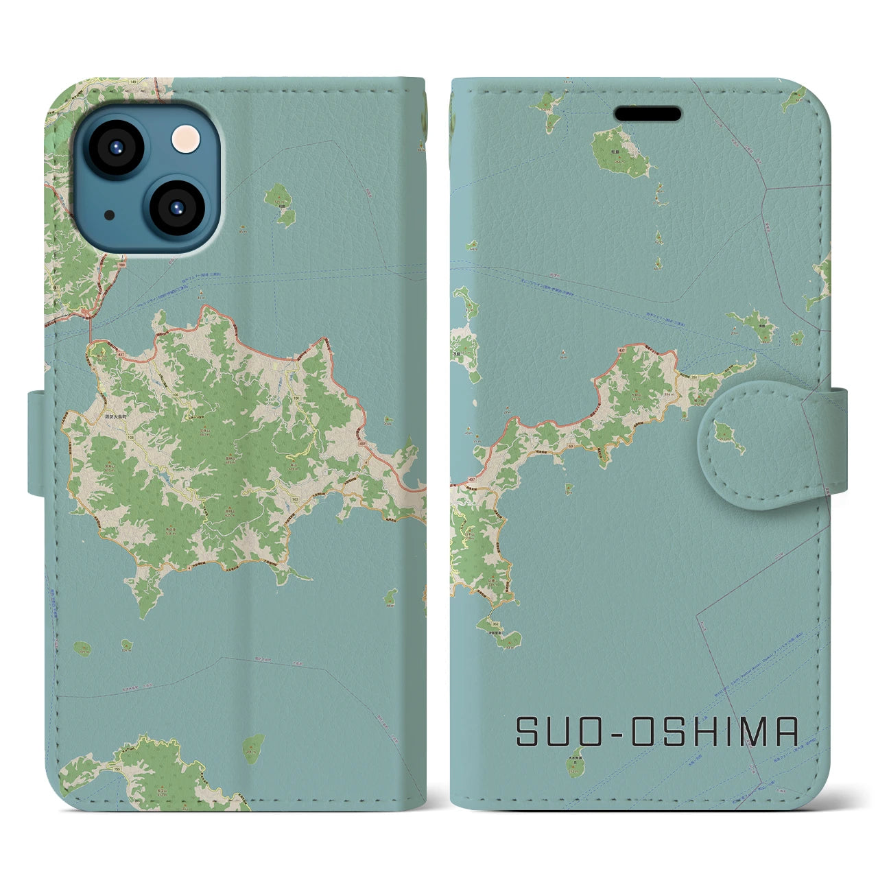 【周防大島(山口県)】地図柄iPhoneケース(手帳タイプ)ナチュラル・iPhone 13 用