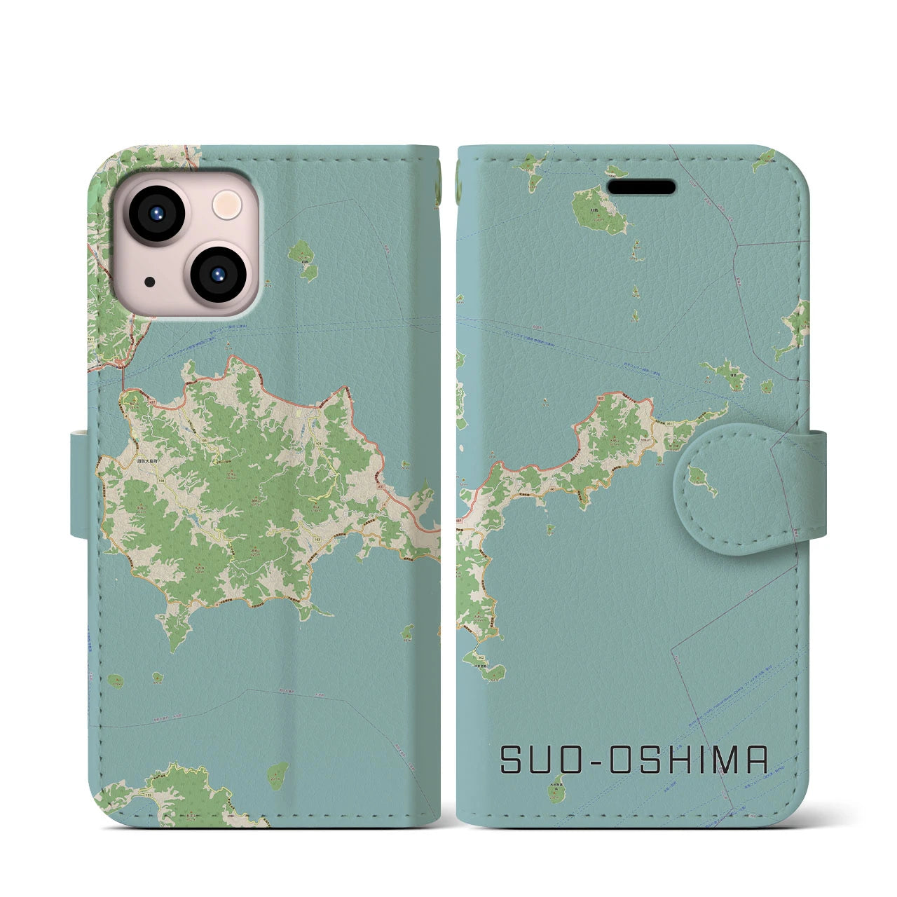 【周防大島(山口県)】地図柄iPhoneケース(手帳タイプ)ナチュラル・iPhone 13 mini 用