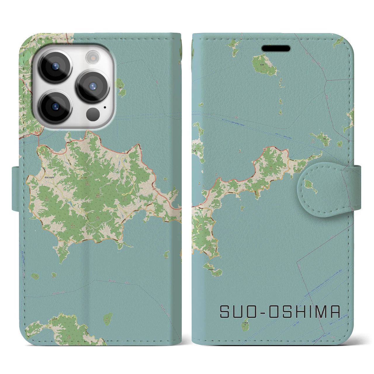 【周防大島(山口県)】地図柄iPhoneケース(手帳タイプ)ナチュラル・iPhone 14 Pro 用
