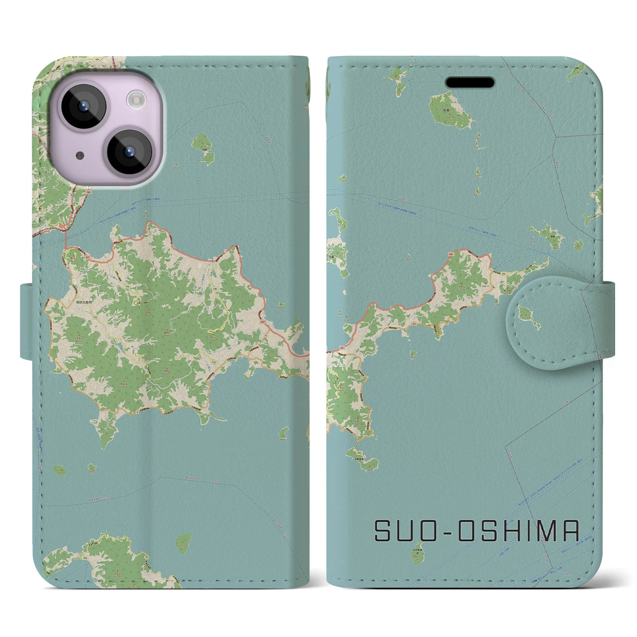 【周防大島(山口県)】地図柄iPhoneケース(手帳タイプ)ナチュラル・iPhone 14 用
