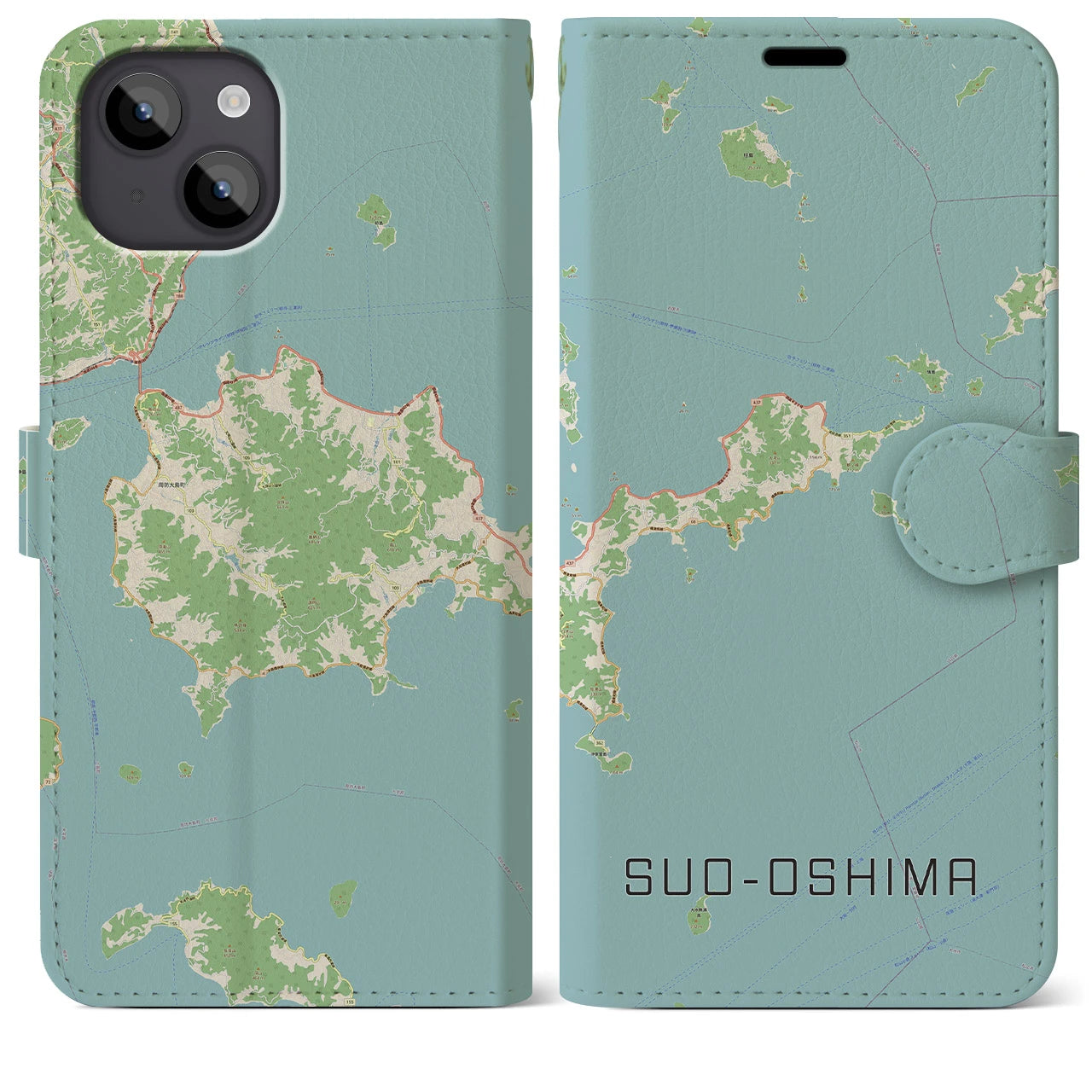 【周防大島(山口県)】地図柄iPhoneケース(手帳タイプ)ナチュラル・iPhone 14 Plus 用