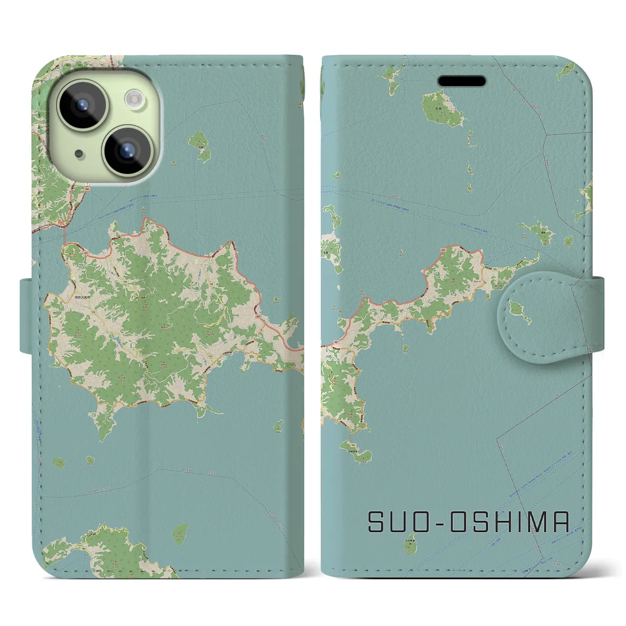 【周防大島(山口県)】地図柄iPhoneケース(手帳タイプ)ナチュラル・iPhone 15 用