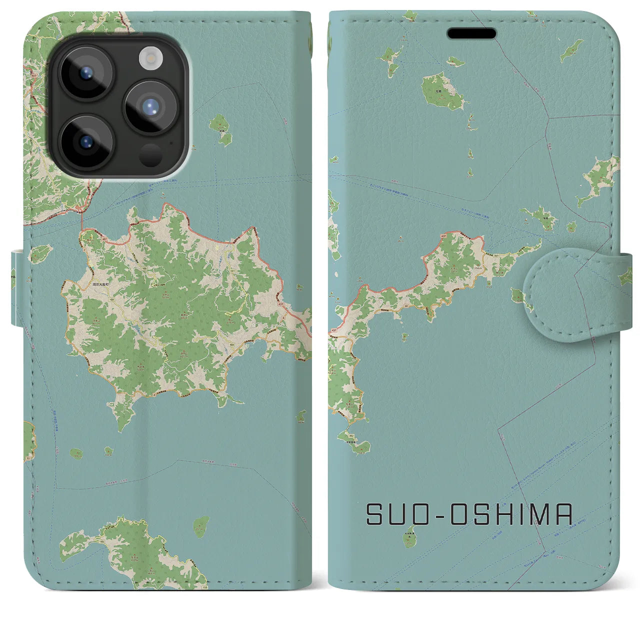【周防大島(山口県)】地図柄iPhoneケース(手帳タイプ)ナチュラル・iPhone 15 Pro Max 用