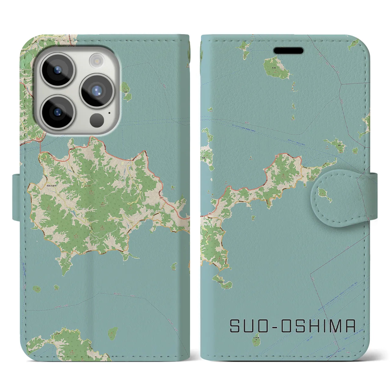 【周防大島(山口県)】地図柄iPhoneケース(手帳タイプ)ナチュラル・iPhone 15 Pro 用