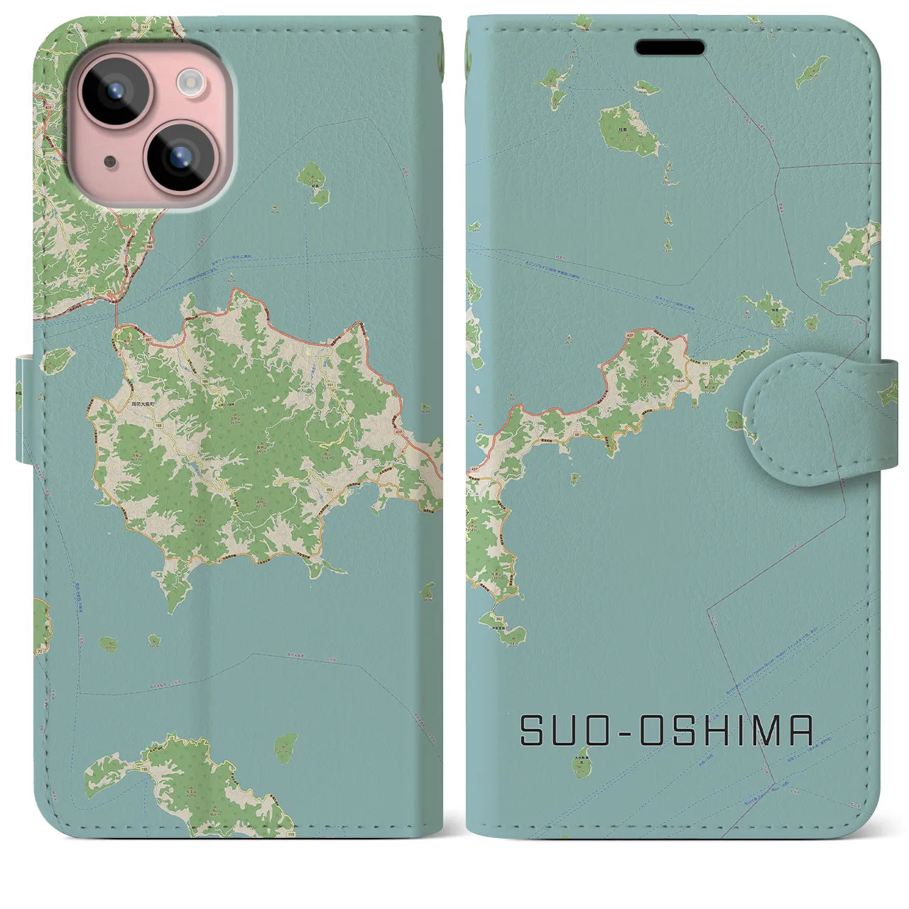 【周防大島(山口県)】地図柄iPhoneケース(手帳タイプ)ナチュラル・iPhone 15 Plus 用