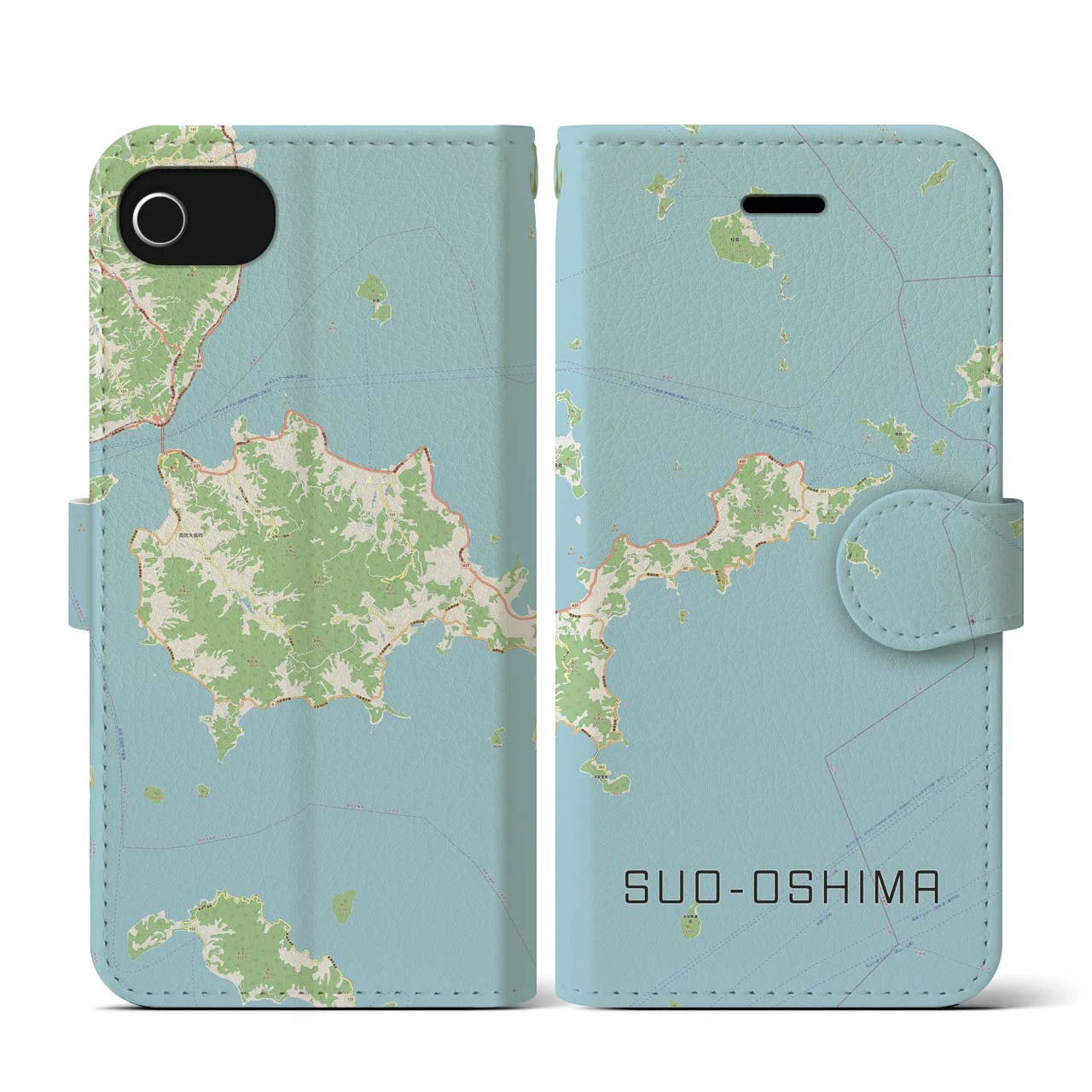 【周防大島(山口県)】地図柄iPhoneケース(手帳タイプ)ナチュラル・iPhone SE(第3 / 第2世代) / 8 / 7 / 6s / 6 用